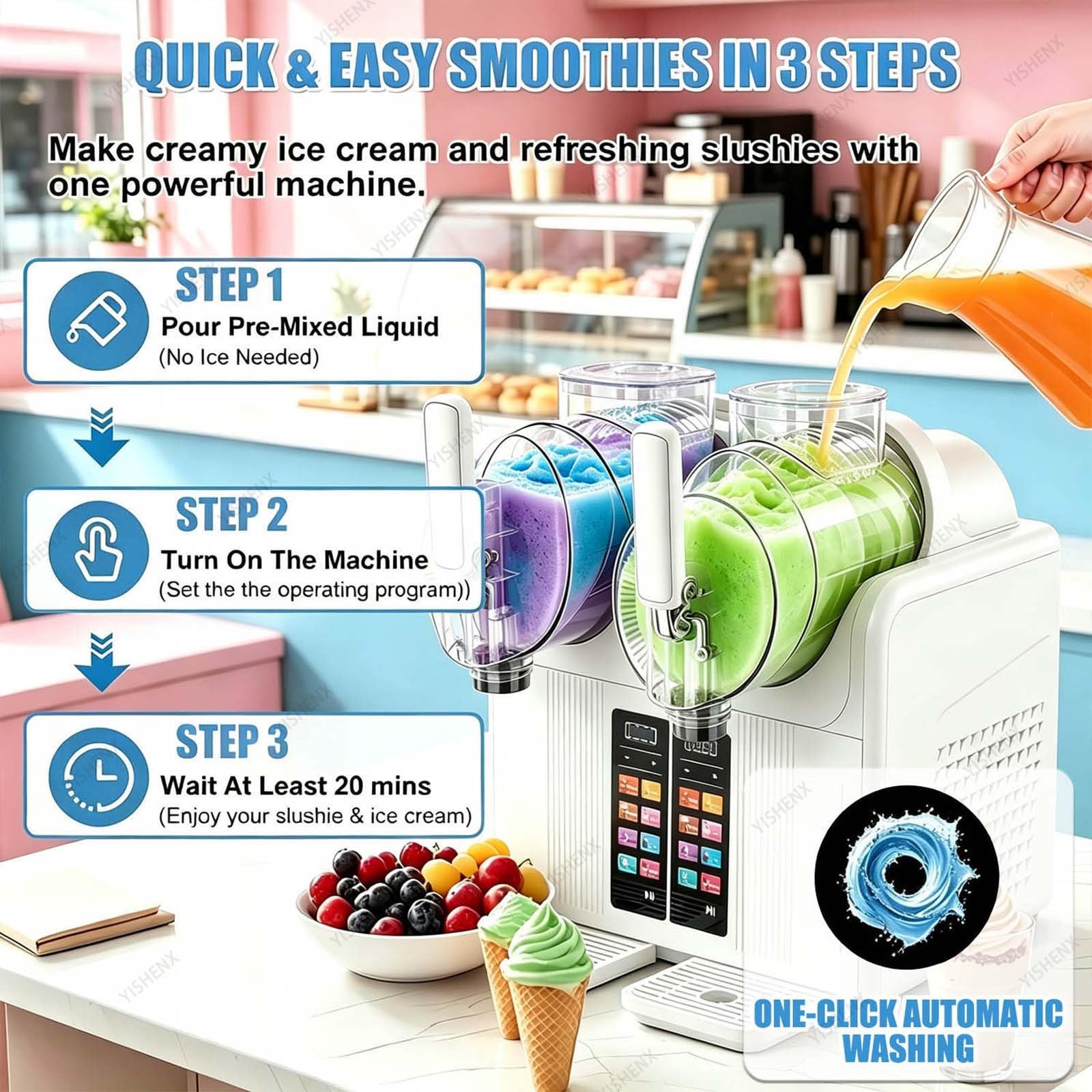 Máquina Comercial Para Granizados, Dispensador De Bebidas Congeladas Con Doble Depósito Y 7 Programas Preestablecidos, Enfriamiento Rápido De 430 W, Para Cocinas Domésticas, Bares(Black)