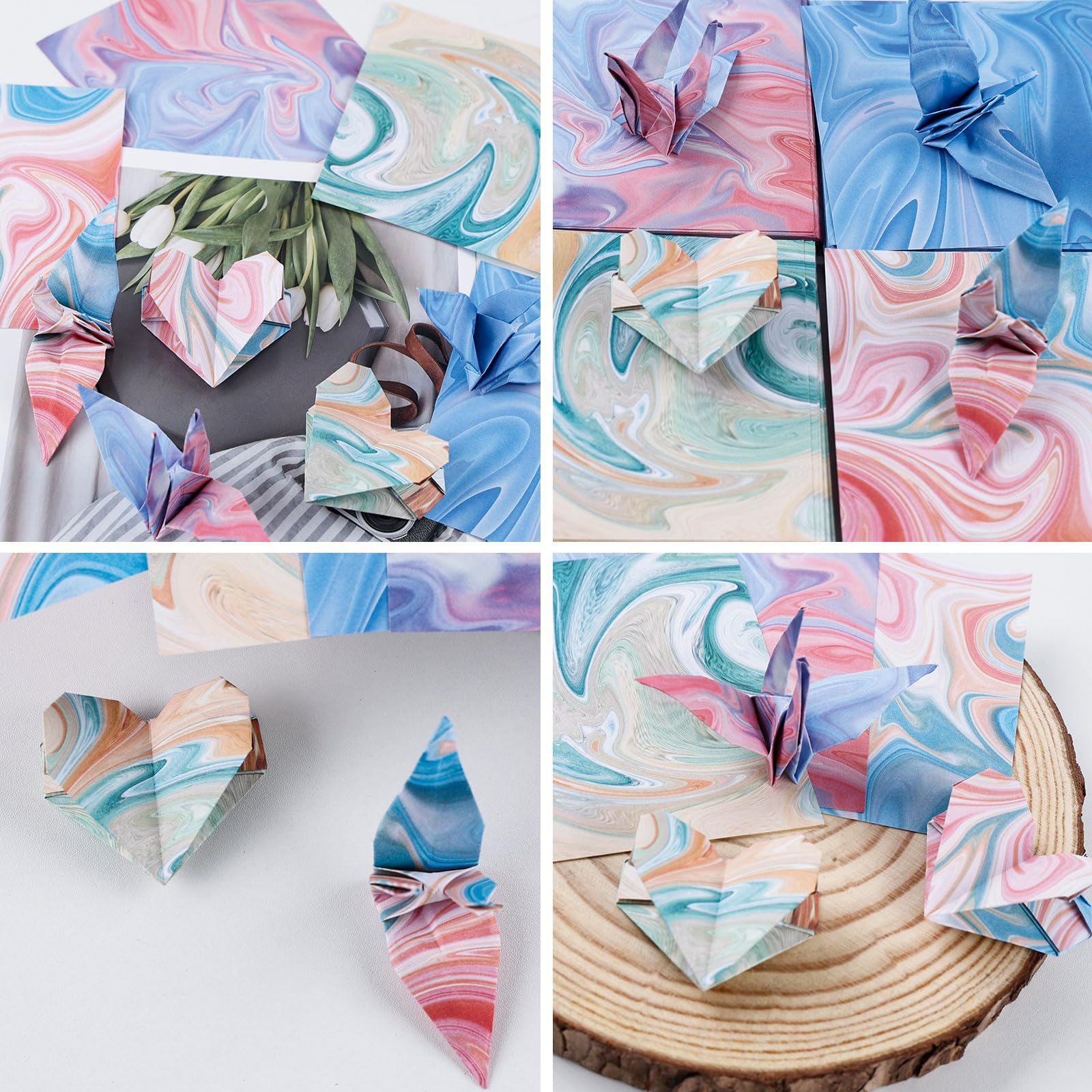 Papel Origami para Niños, 400 Gradiente Cuadrados Cartulinas Colores de Doble Cara 4 Bonitos Diseños Diferentes, 9,5 x 9,5 cm Papiroflexia para Niños Proyectos de Manualidades Escolares