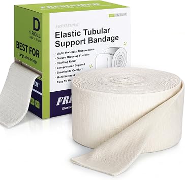 FRESINIDER Size D Elastic Tubular Support Bandage 3" x 11 Yards Light to Moderate Compression Roll for Forearm, Elbow & Ankle, Breathable Stretch Stockinette