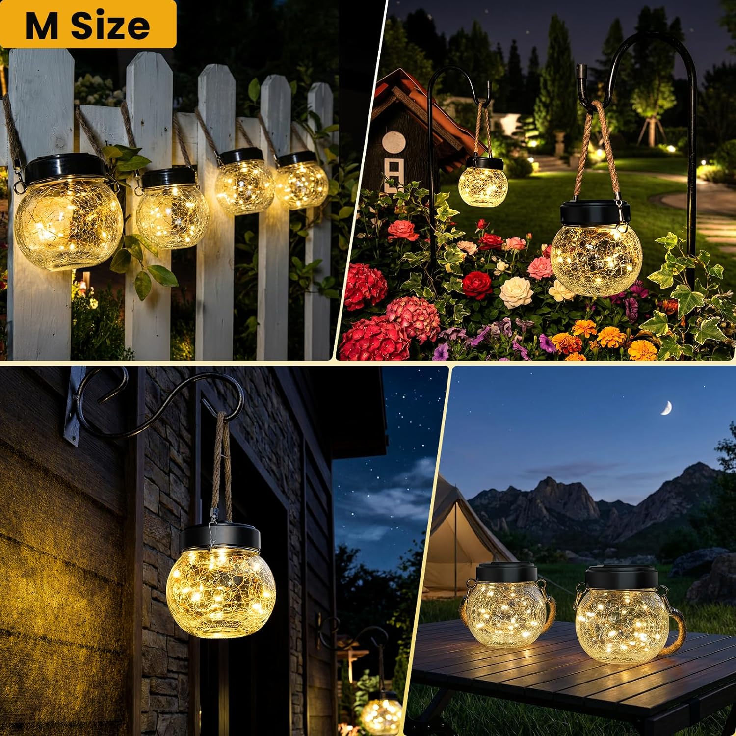 ROSHWEY 6 Pack M Size Solar Lantern Gifts for Women, Hanging Garden Decor Solar Lights Outdoor Waterproof with 15 LED for Halloween Christmas Easter Gift