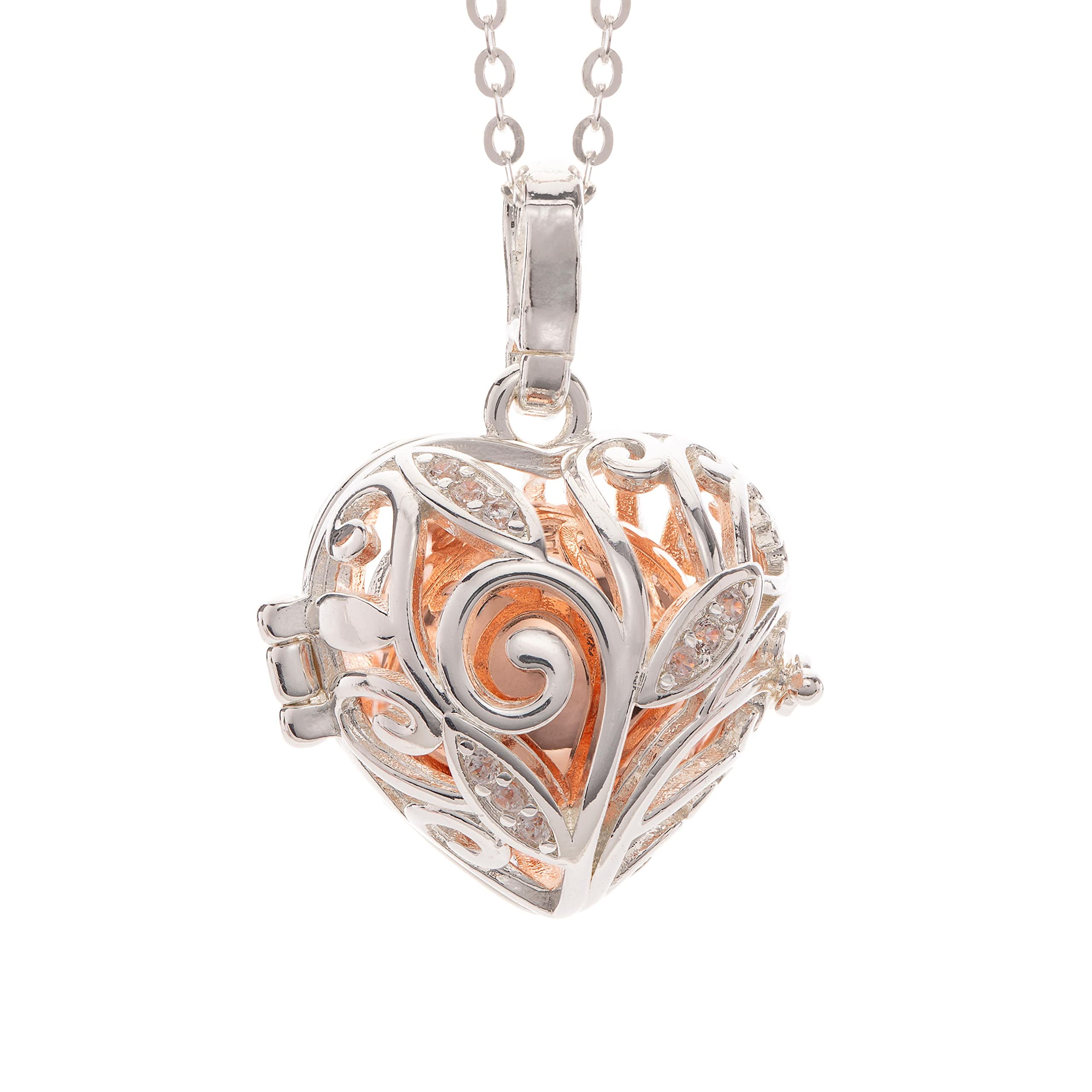 Pick Your AngelPYA Llamador de ángeles de plata de ley 925 de 45 cm con colgante y bola en color rosado/negro/plata | Joyas individuales para mujer con colgante de corazón, collar de ángel de la guarda y bola.