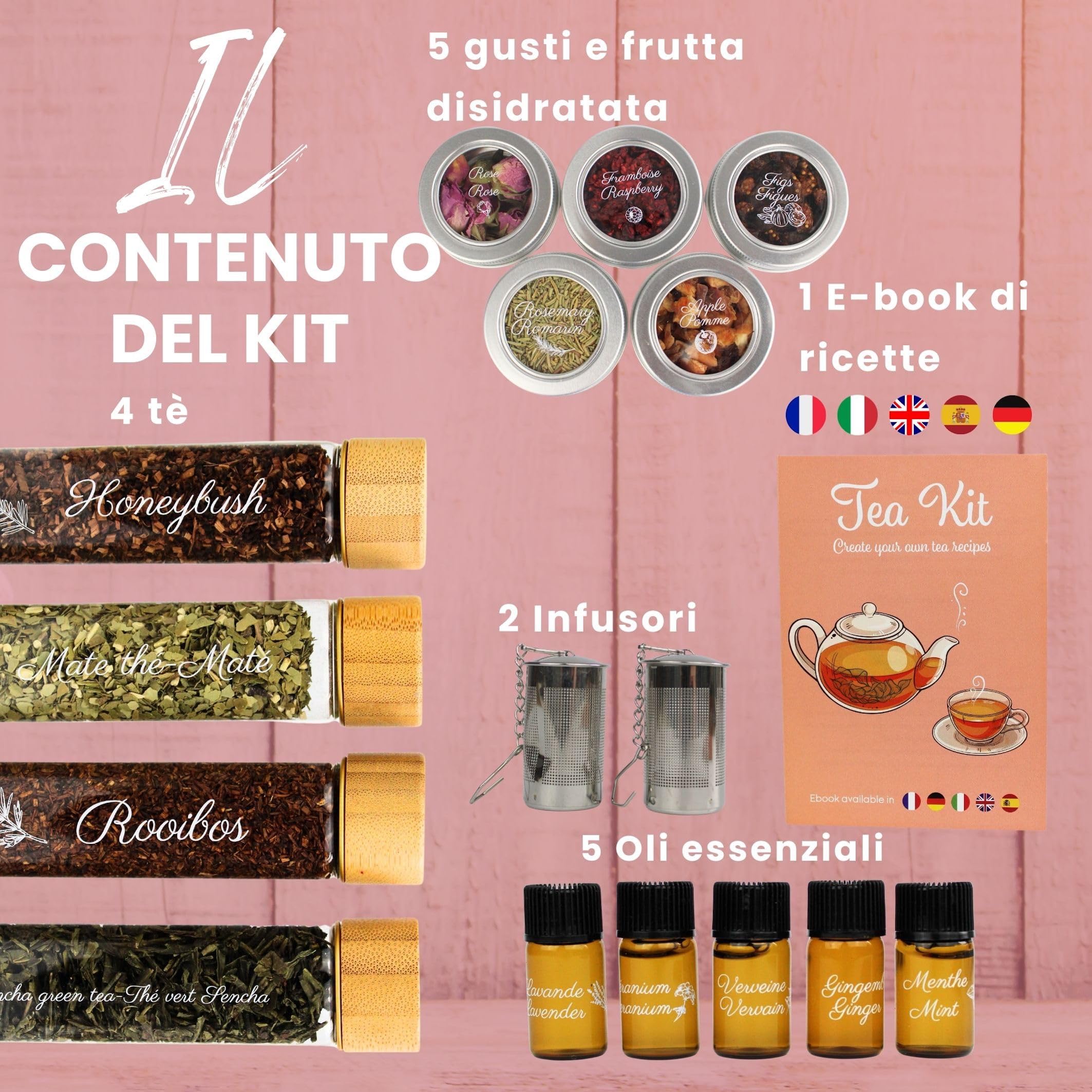 L&G® - Set tè per la preparazione e degustazione - Honeybush, Rooibos, Sancha Green, Maté - Infusori inclusi - Regalo DIY Natale, compleanno - Made in France - Ingredienti e accessori di qualità
