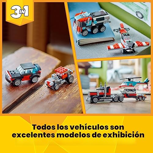 Miniatura 5 de LEGO Creator 31146 - Camión de cama plana 3 en 1 con juguete de helicóptero, se transforma de camión de cama plana a avión de hélice a juguetes de