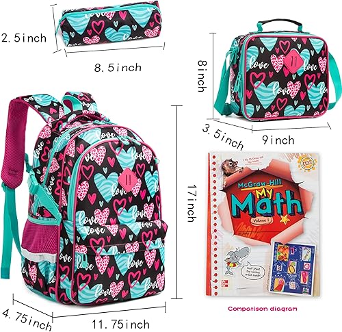 Miniatura 8 de Mochila escolar de 16 pulgadas para niños con lonchera aislada, estuche para lápices, bolsa ligera para estudiantes para niñas y niños