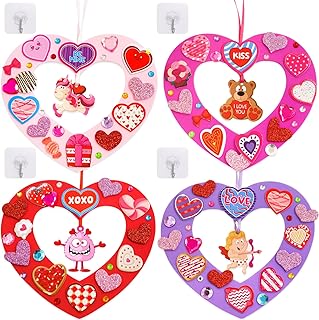 Fancy Land 16 Sets Valentines Crafts for Kids Foam DIY Valentines Wreath Ornaments Craft Kits Valentines Day Activities Cl...