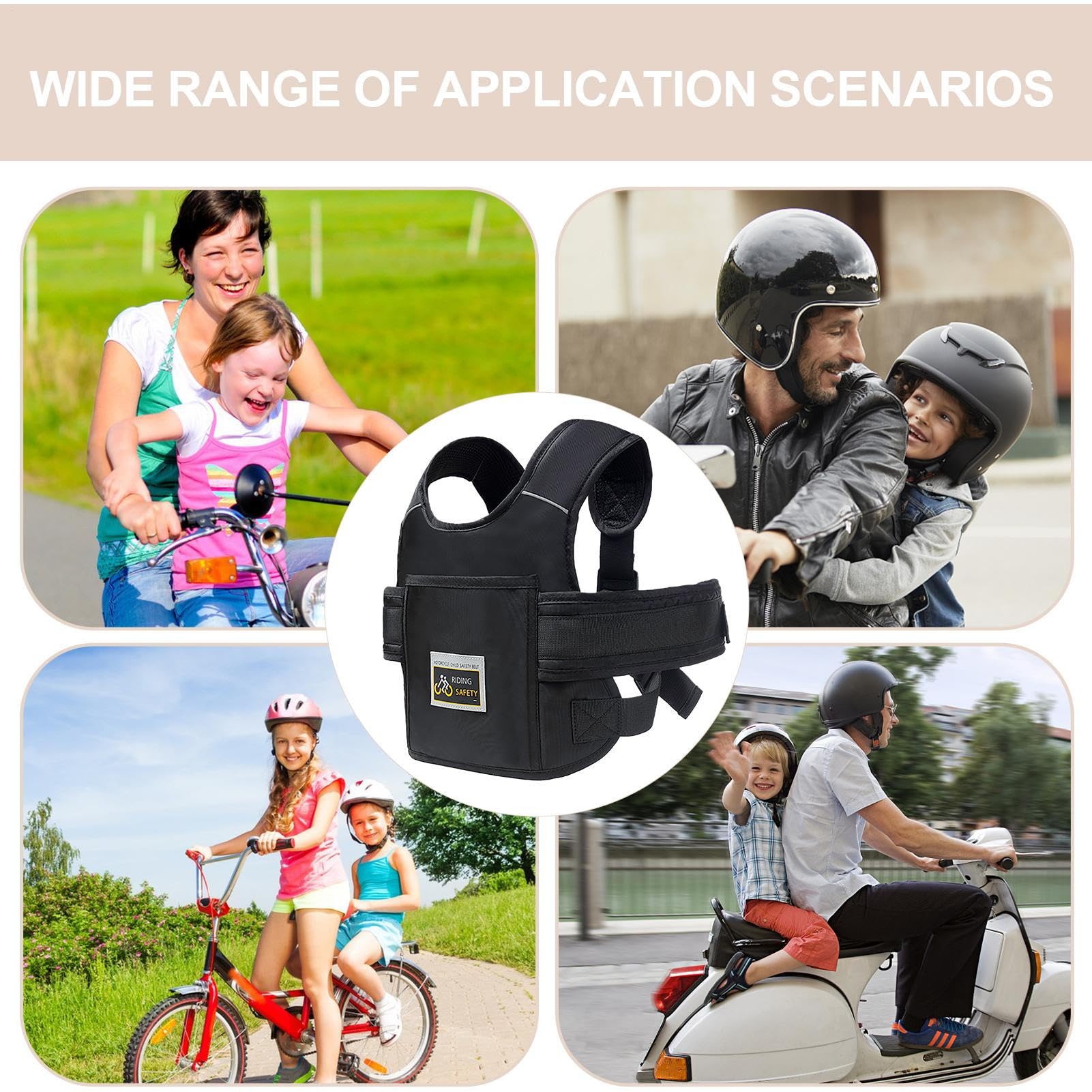Imbracatura Sicurezza Bambini Moto – Cintura Regolabile Bimbi | Gilet Riflettente Passeggero Esterno | Supporto Posteriore Sicuro per Ragazzi 2-12 Anni Sotto 30kg Scooter