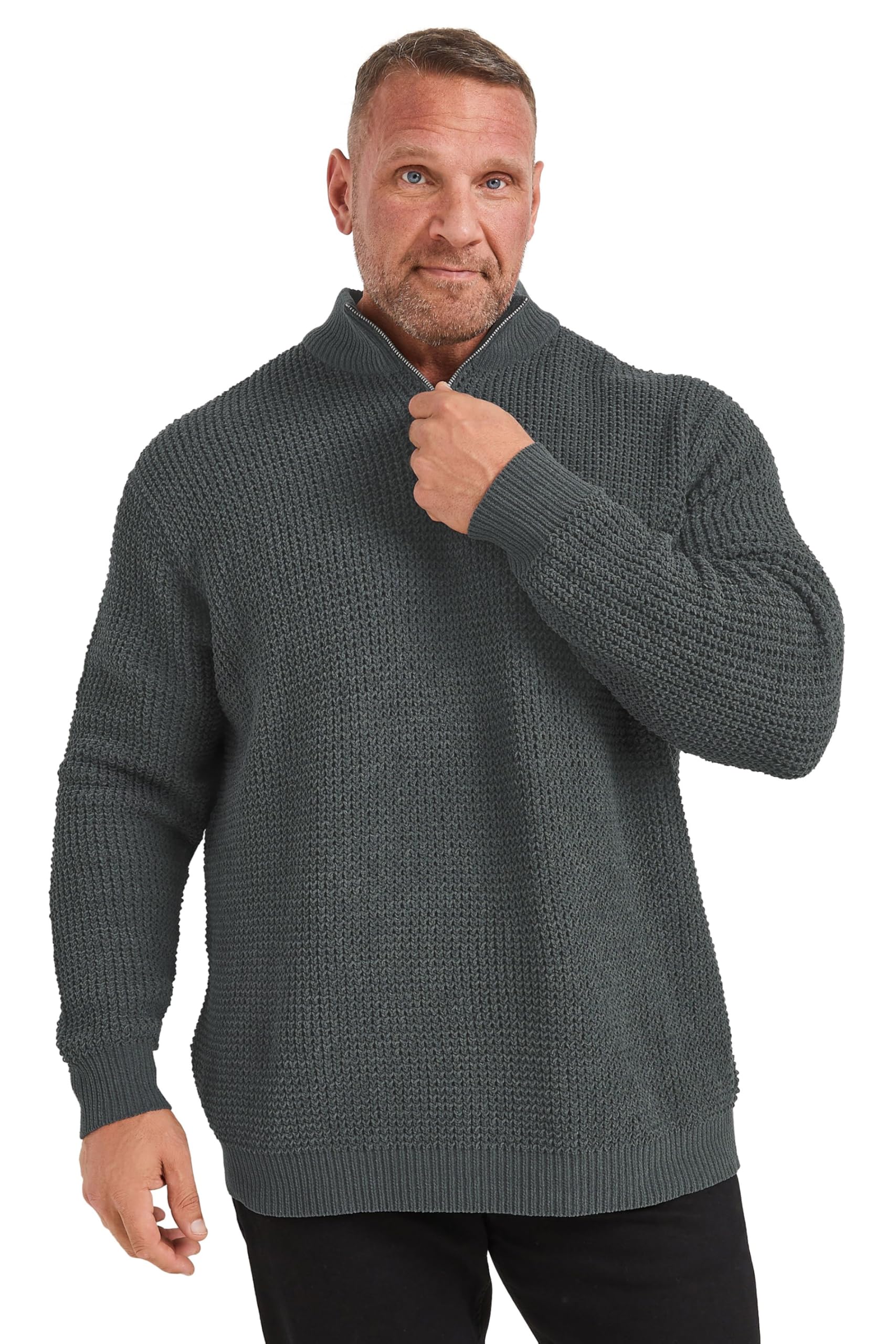 Badrhino Men's Grey Big & Tall Chenille Quarter Zip Jumper - Plus Size Curve
