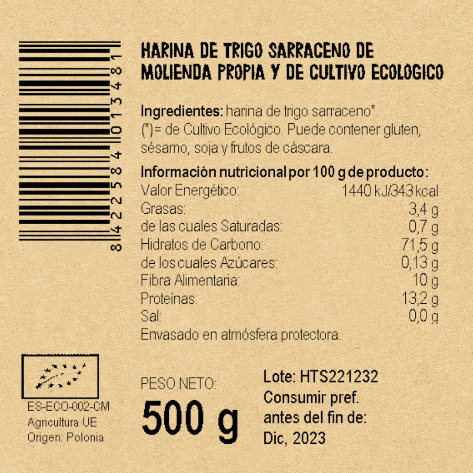 Harina Ecológica de Trigo Sarraceno 500 g Pack 8 Unidades ECOCESTA