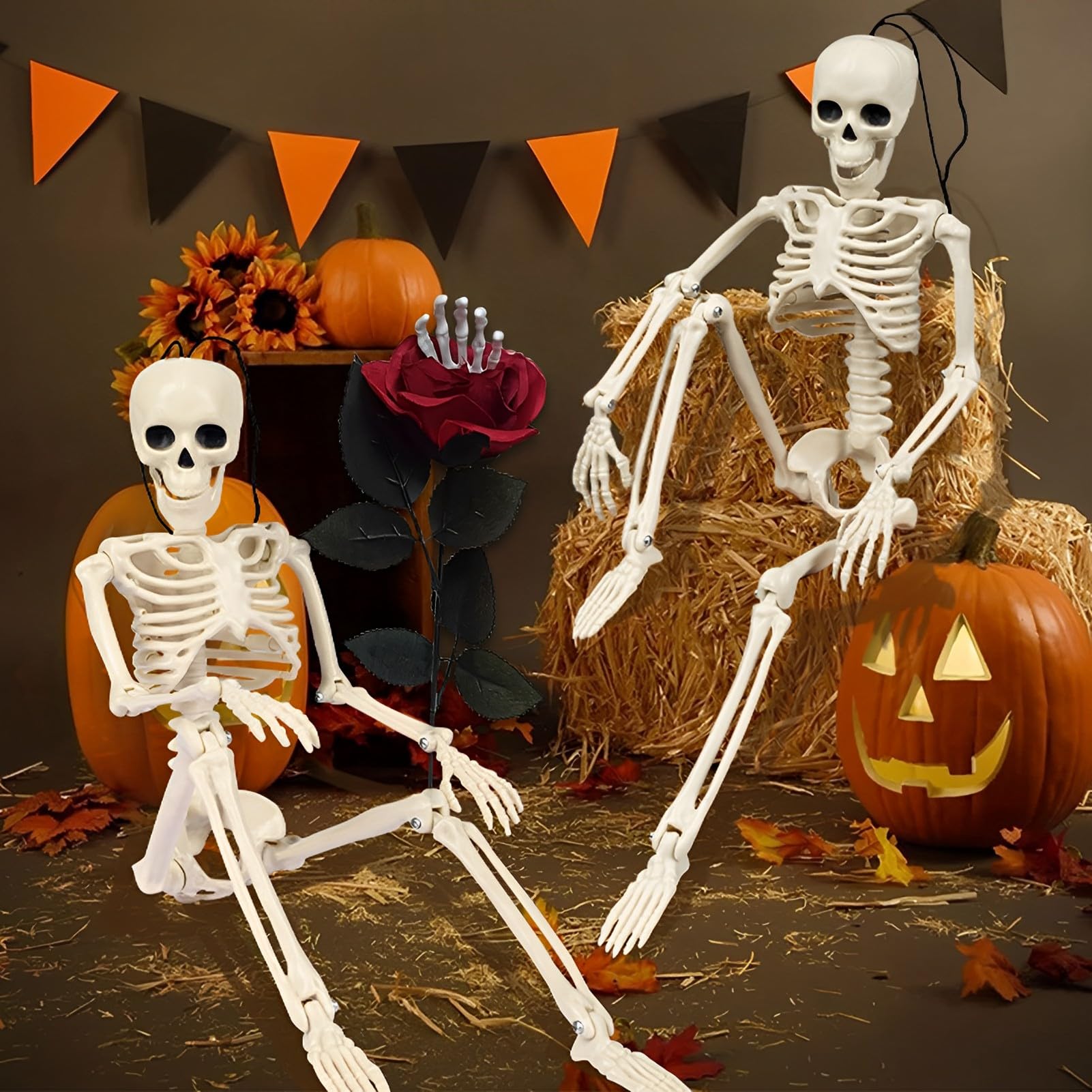 LINGJIONG Cool skeletfiguur, verzamelbare Halloween-decoratie, gothic woondecoratie, coole woondecoratie, skeletverzamelobjecten, doodskop-harsbeeld voor Halloween