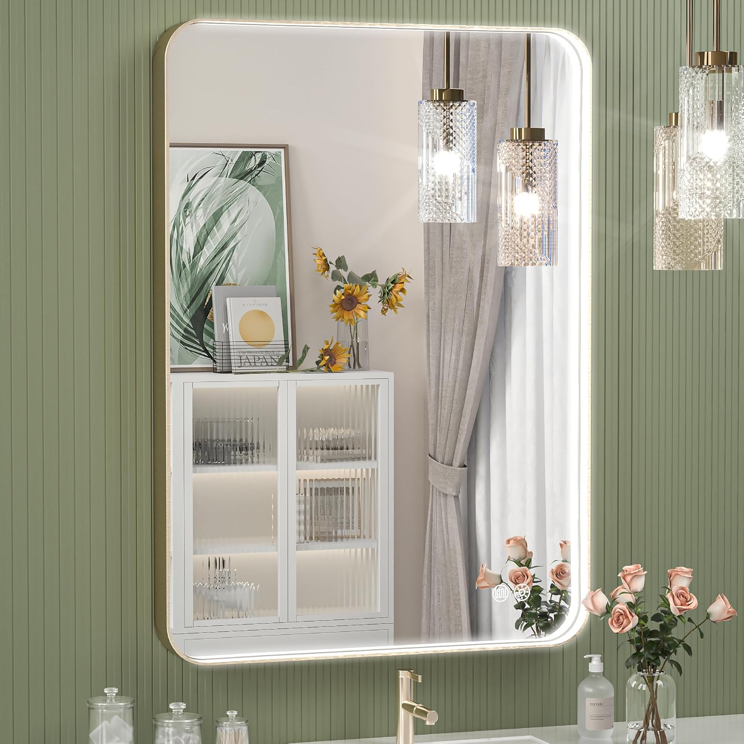 Rectangle LED Bathroom Mirror With Anti-Fog Tempered Glass, 3-Color Temp Dimmable Lighting, 30" X 40" By Wrought Studio