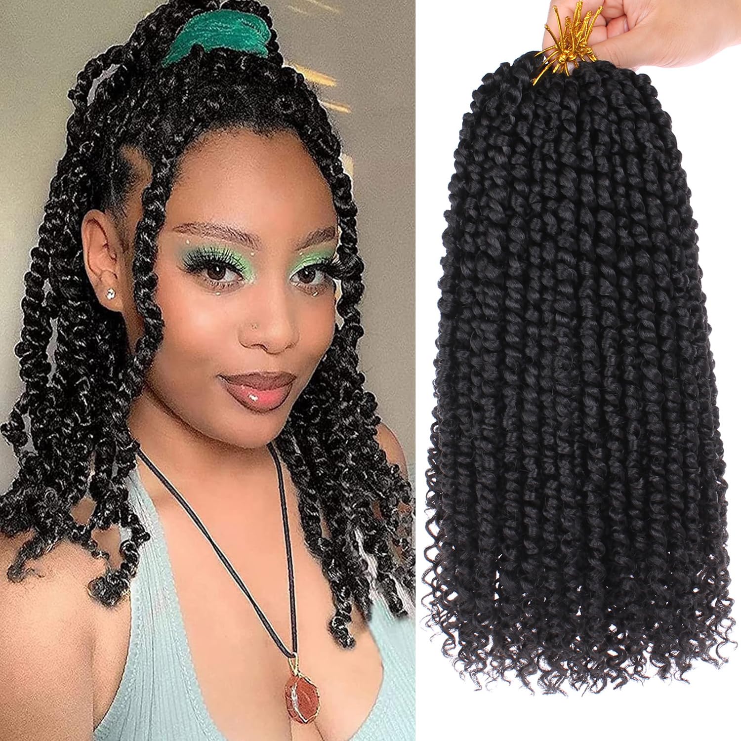 Mscat 8 Packs 14 Inch Pre-twisted Passion Twist Crochet Hair Natural Black Pre-looped Crochet Braids Hair Extension (8packs, 1B#)