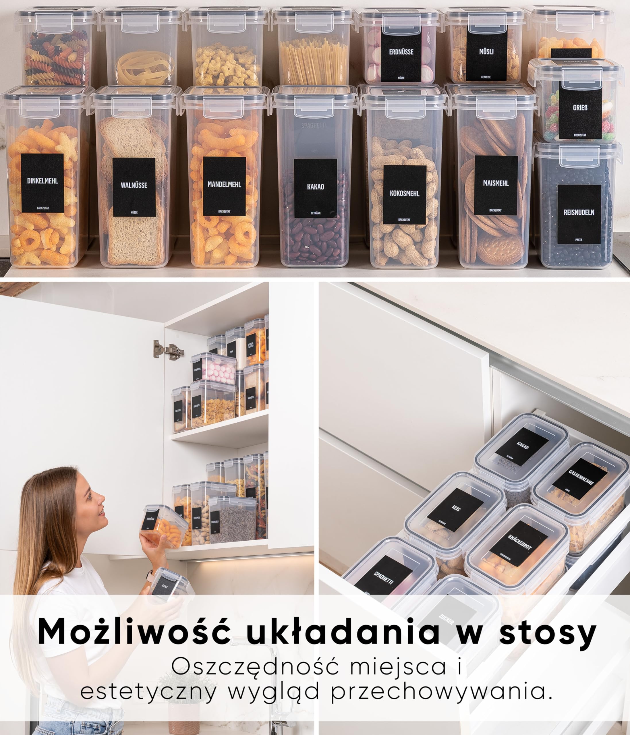 Deco haus® Plastikowe Pojemniki - Hermetyczne Pudełka na Żywność Wielokrotnego Użytku - Bezpieczne Używanie w Mikrofalówce, Zmywarce i Zamrażarce - Bez BPA - Zestaw 24 Szt