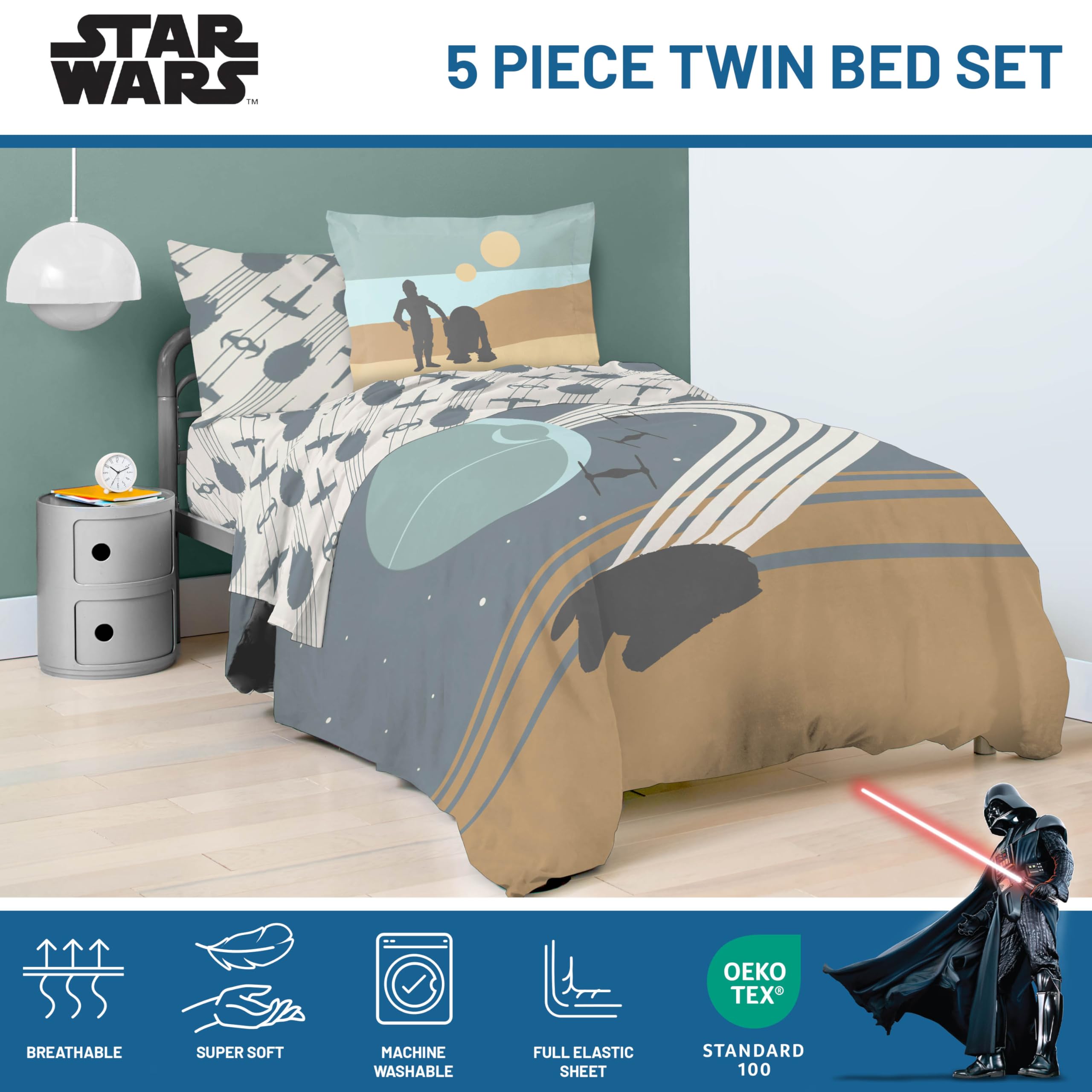 Jay Franco Star Wars Classic Grid Queen Sheet Set - 4 Piece Set Super Soft and Cozy Kid's Bedding Features Luke Skywalker & Darth Vade - Fade Resistant Microfiber Sheets (Official Star