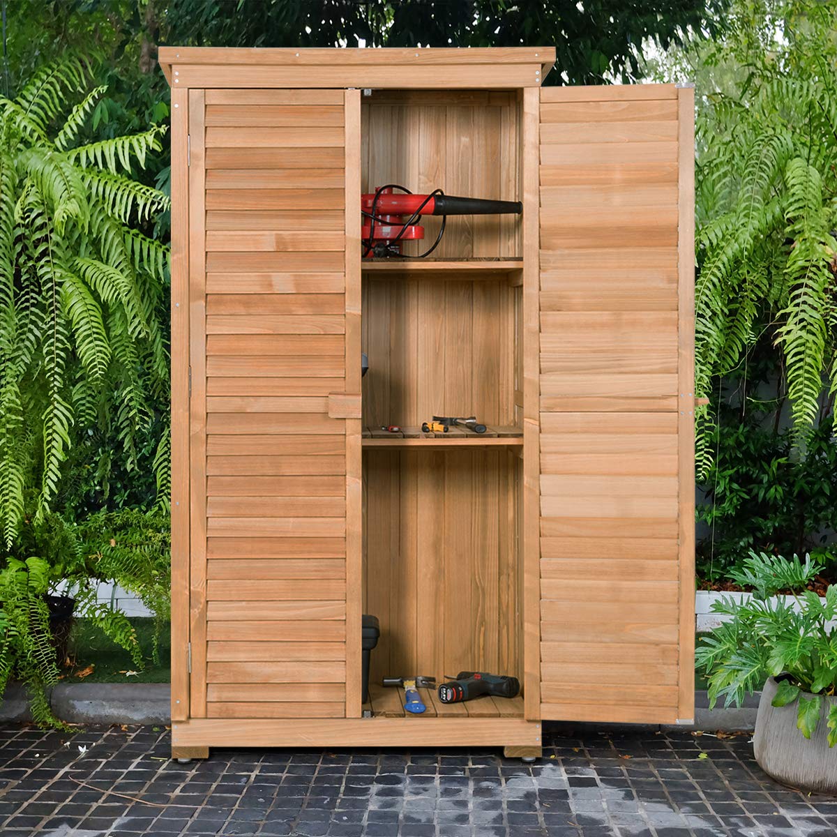 Goplus Outdoor Storage Wooden Garden Shed with Latch