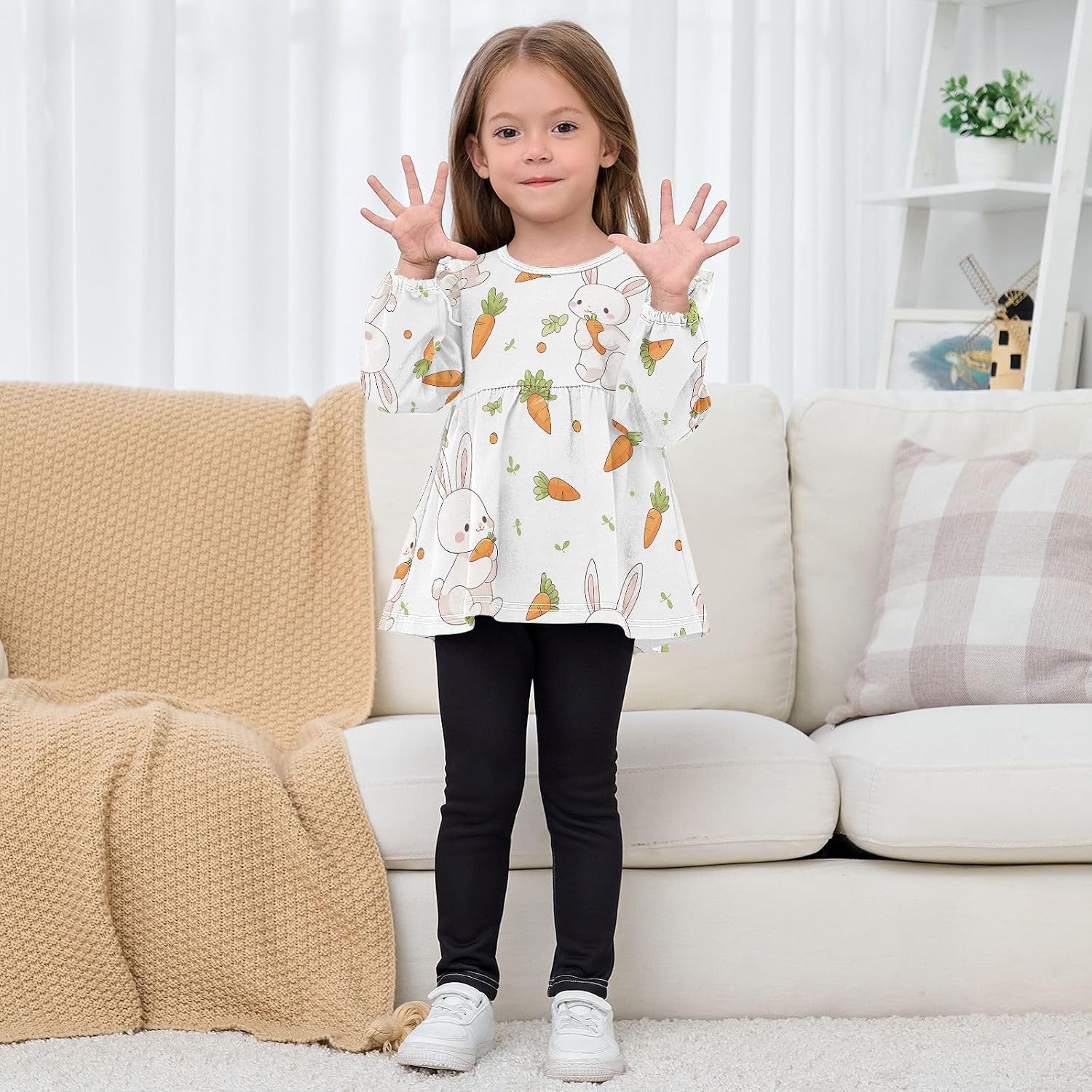 visesunny Toddler Clothes for Girls Cute Orange Carrot Rabbit Long Sleeve Fall Shirts Cotton Top with Ruffle Collar