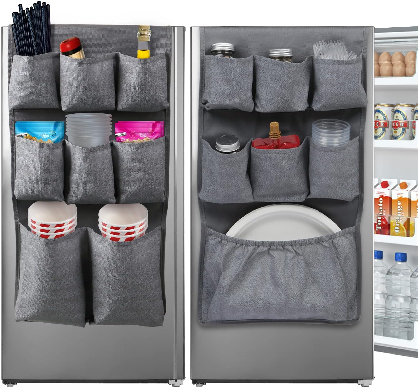 LafullingMini Fridge Organizer Storage 65" x 12.6", Mini Fridge Caddy Hanging Organizer with 15 Extra Large Pockets for Dorm, Pantry, Plate, Silverware, Spice, Cutlery, Napkins, Other Daily Stuff