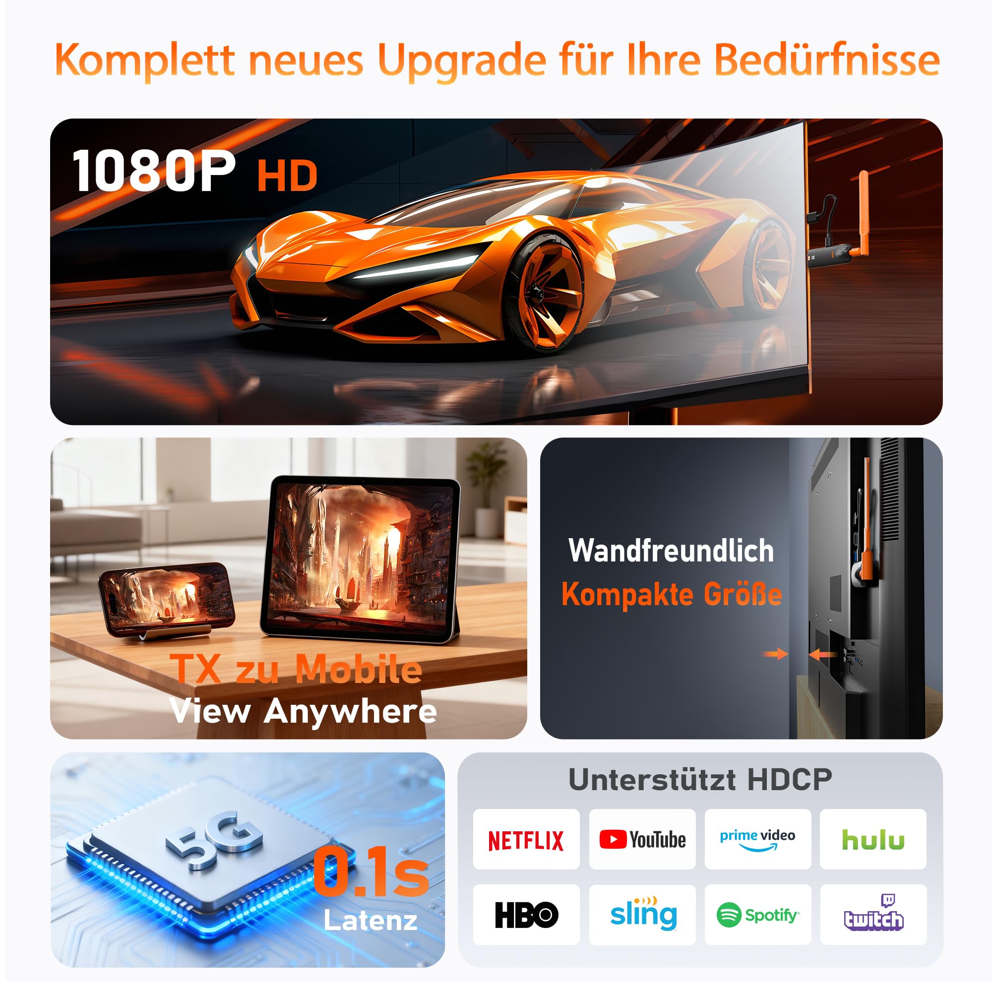 AIMIBO 2026 Wireless HDMI Transmitter and 2 Receivers, Funkübertragung auf bis zu 6 TVs (50m), 4K Input 1080P@60Hz mit 5dBi Antennen Geringer Latenz für Laptop PC TV-Box auf mehrere TV Monitor Beamer