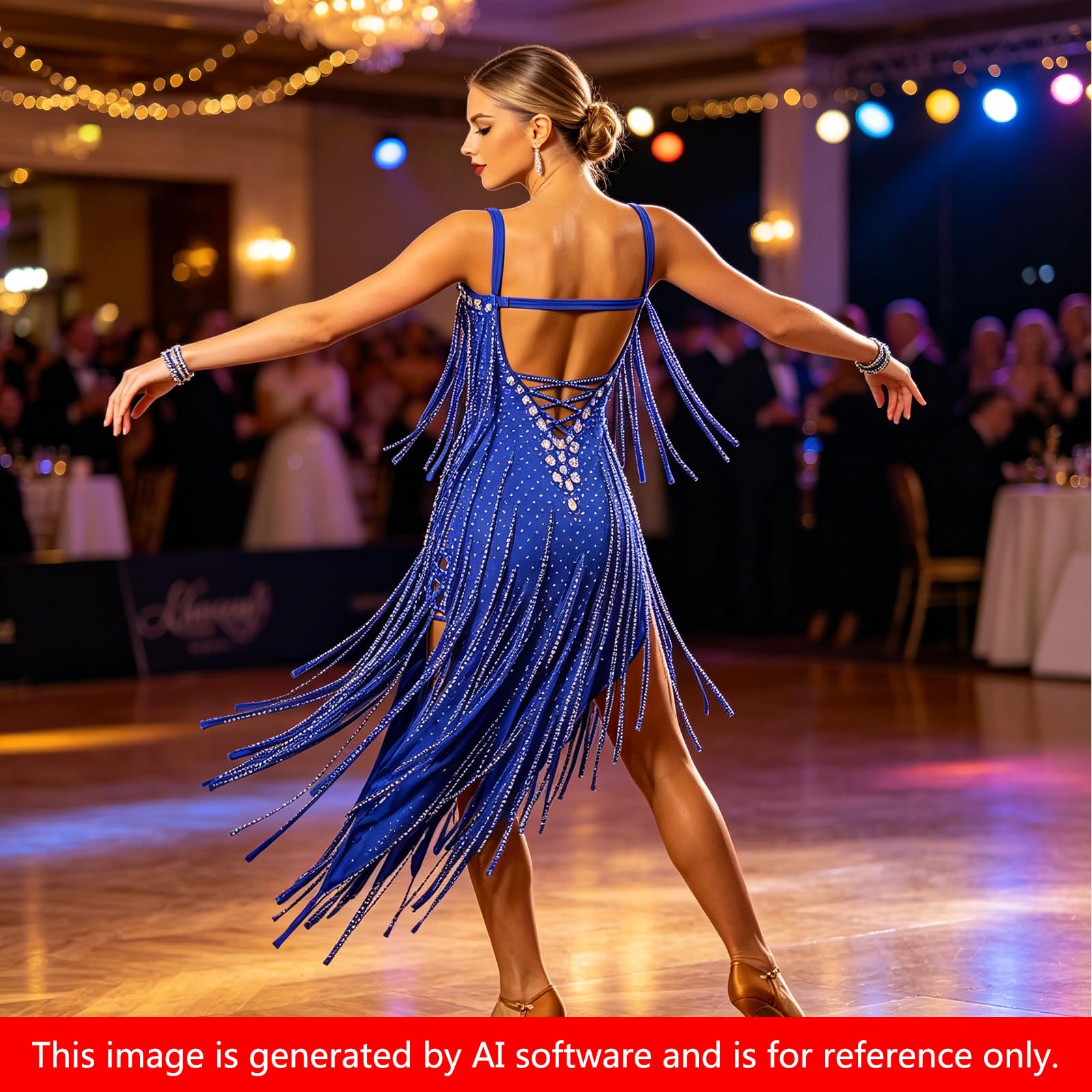 LIUHUO Latein-Tanzkleid, Ballsaal, Wettkampfkleid, Damen, Blau | Tango Ballsaal Tanzkostüm Fransen Flapper ärmellos glänzend Diamant rückenfrei