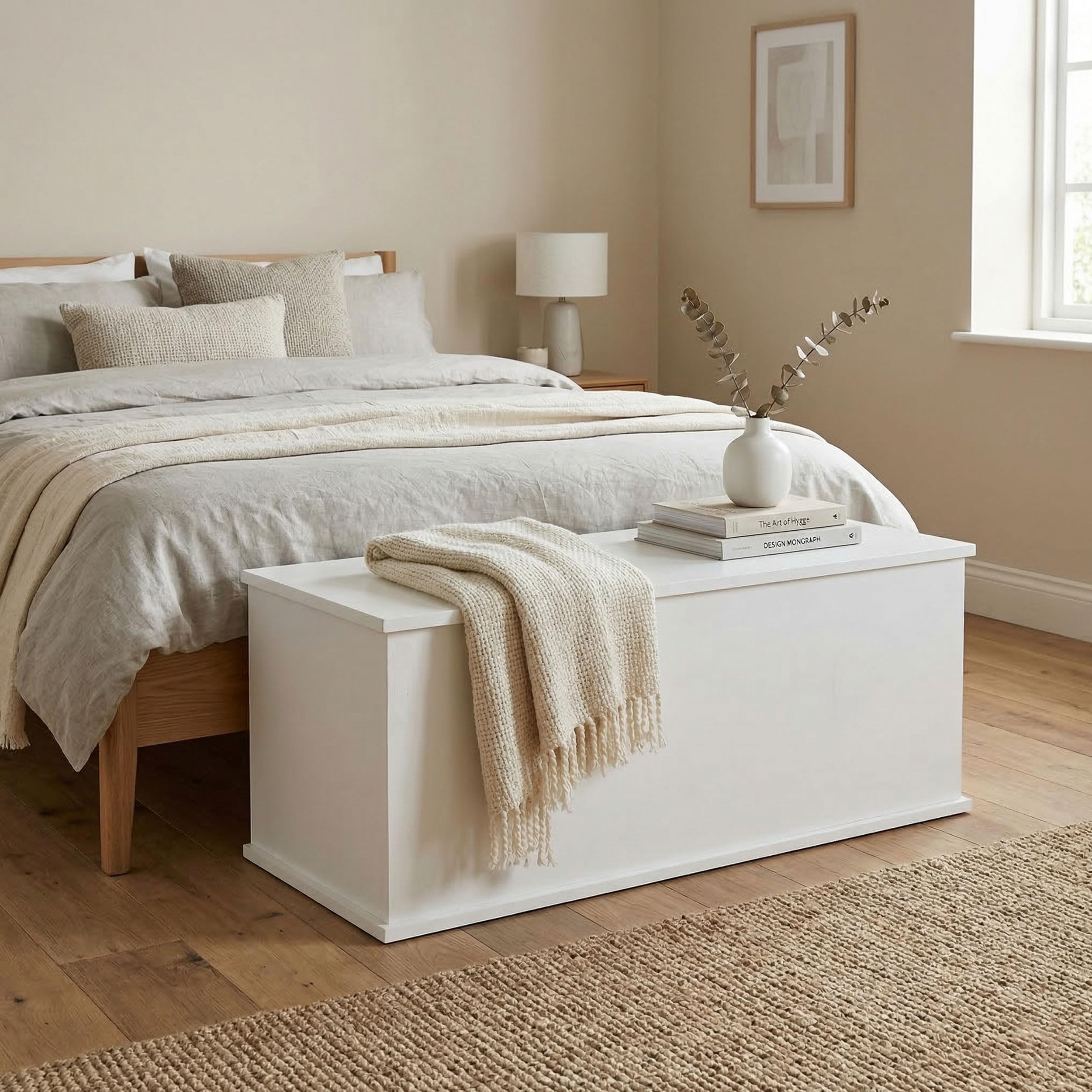 VDD Coffre de rangement bois - coffre à jouets - coffre à couvertures - largeur 100 cm - blanc