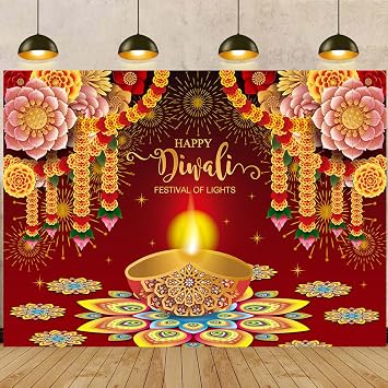Happy Diwali Backdrop 8x6FT Deepavali Decorations Diwali Photography Background for Indoor Outdoor Home Indian Festival of Lights Party Decor Supplies