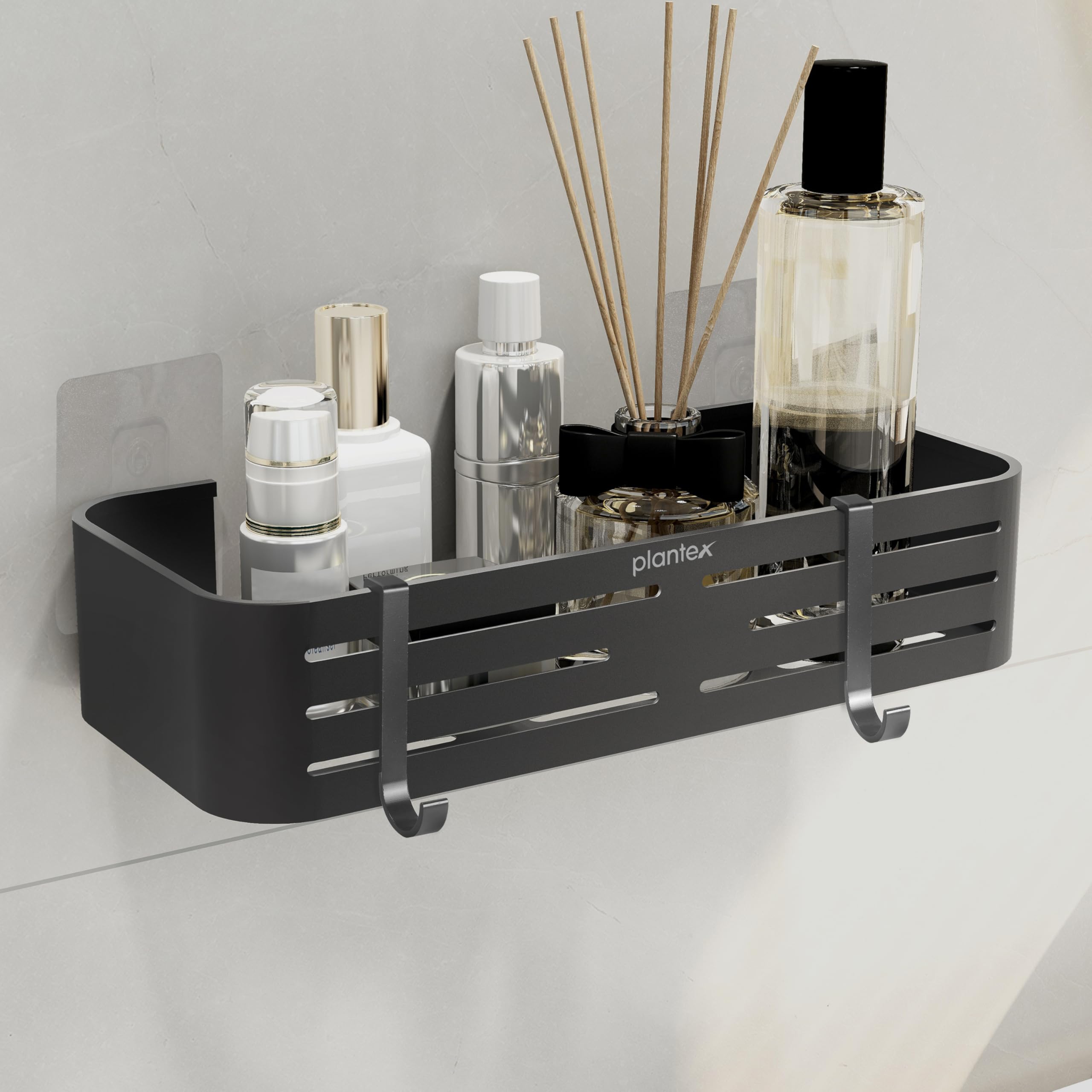Plantex Bathroom Shelf Adhesive/Aluminium Wall Mounted Rack for Kitchen with Removable Hooks & Magic Stickers/Bathroom Accessories Self Adhesive (12x5 inches, Matt Grey) (B0DC5KZBC6) Amazon Price History, Amazon Price Tracker