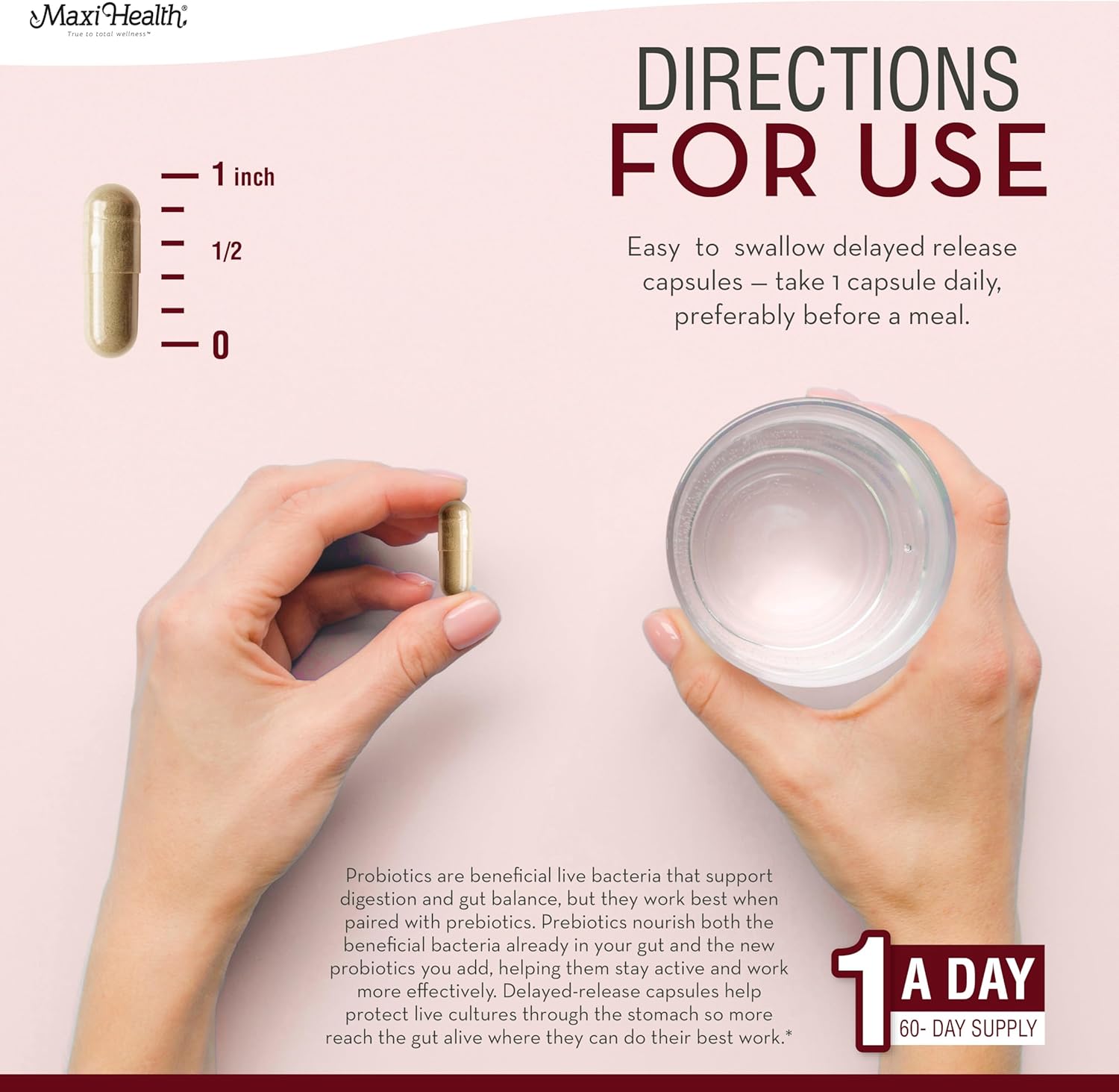 Maxi Health Probiotic Plus Ultimate Prebiotic Advanced Live Probiotics Formula - 50 Billion Live Active Probiotic - 15 Strains - Ultra Protection - Active Pro-50-60 Count