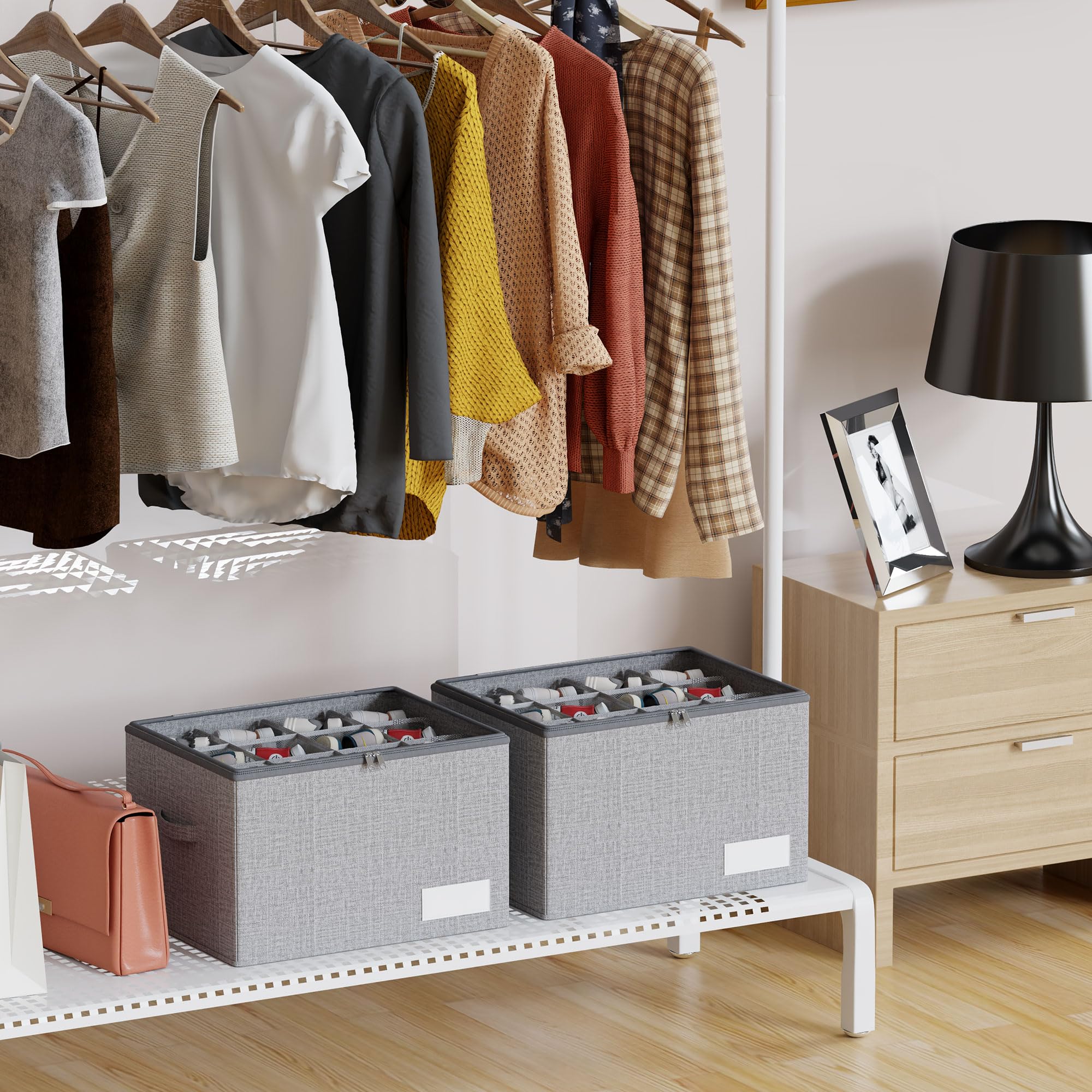 Scatole per Scarpe, Adatto per 12 Paia, Organizer Salvaspazio Pieghevole, Contenitori Scarpe con Coperchio Trasparente, Supporto Inferiore e Maniglie Rinforzate - Grigio