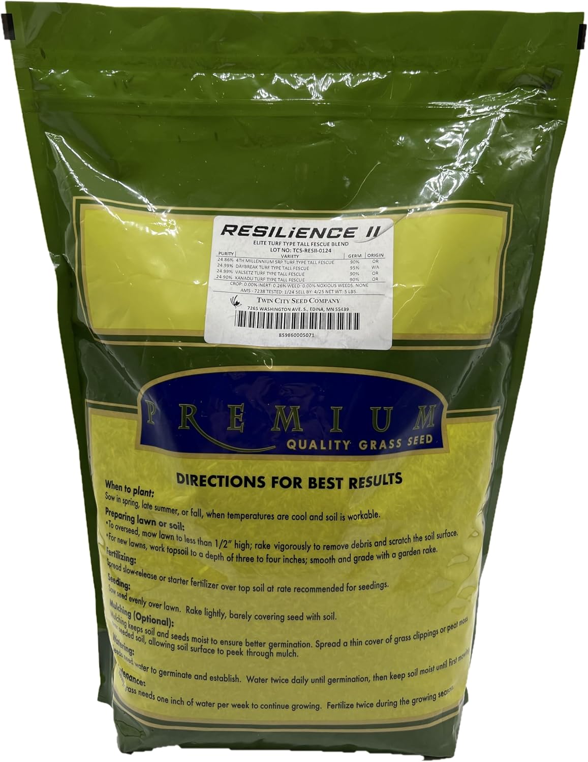 Twin City Seed Co. Resilience II, Tall Fescue Mixture, 5 lb Bag