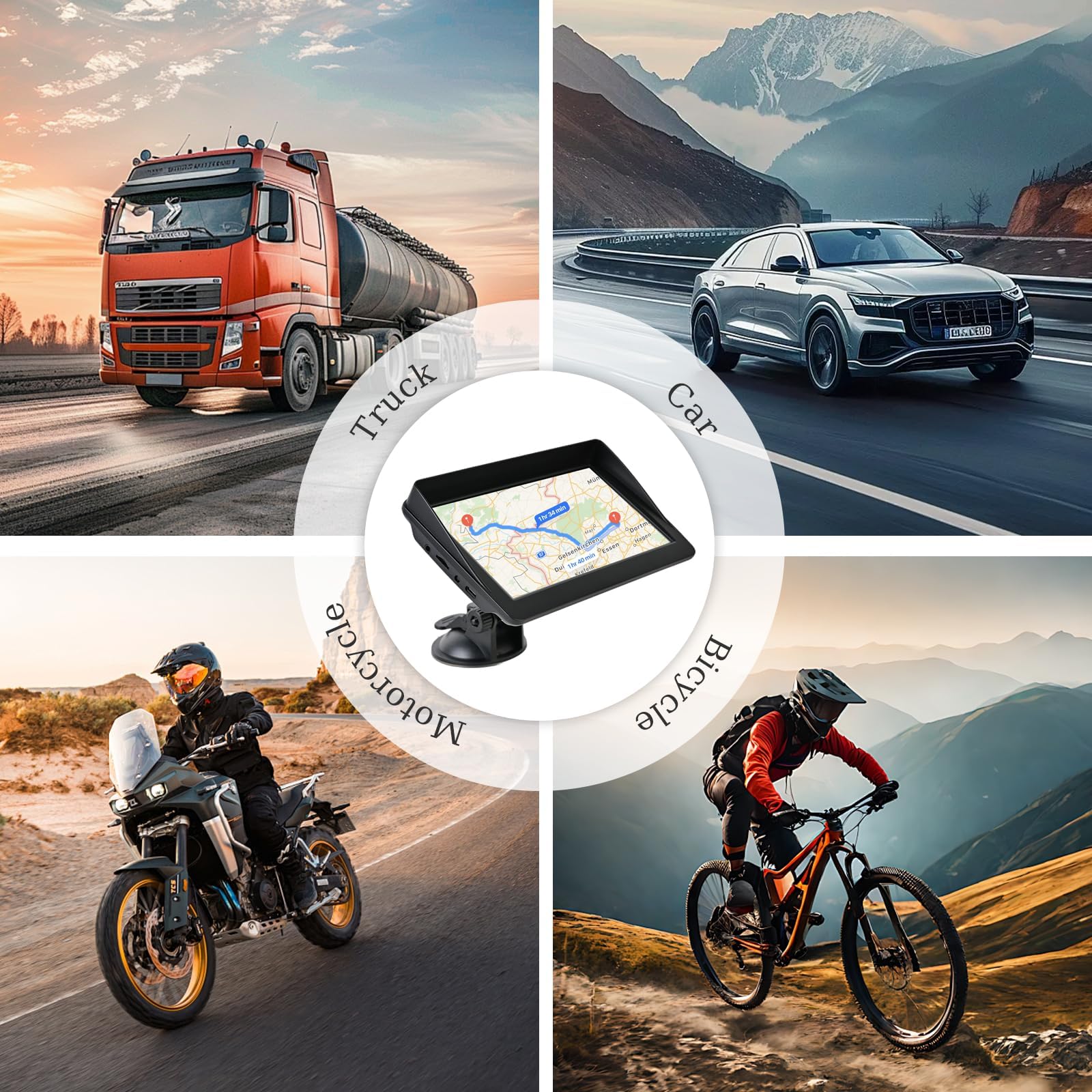 7Inch Sat Nav for Cars & Trucks HD touch screen with UK & Europe maps, HGV routes, lifetime updates, postcode search, speed camera alerts, voice guidance, and POI support for safer, easier navigation — view 7