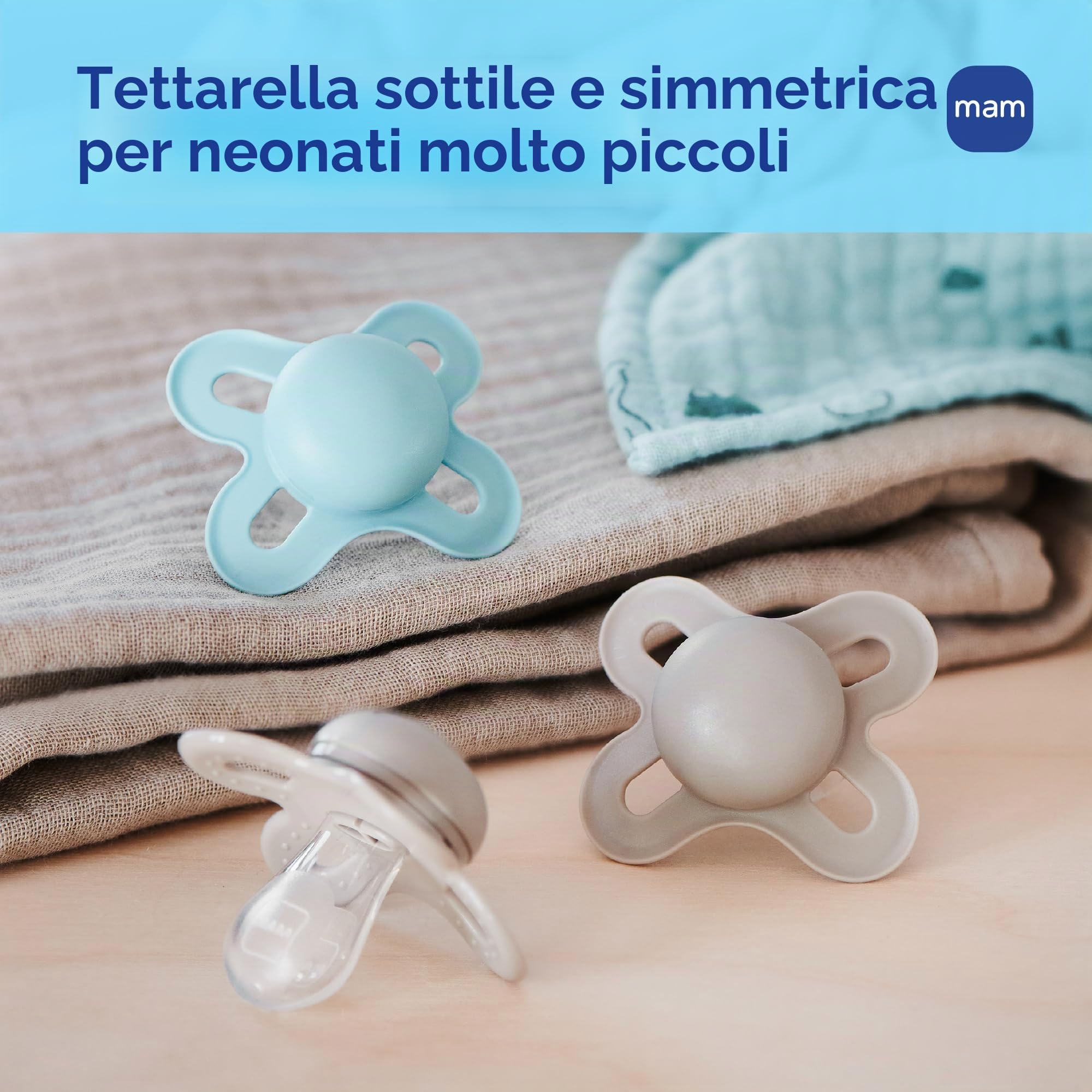 MAM Start - Ciucci per neonati (2 pezzi), 1 custodia sterilizzante, ciucci per neonati, il miglior ciuccio per neonati allattati al seno, astuccio per ciuccio sterilizzatore