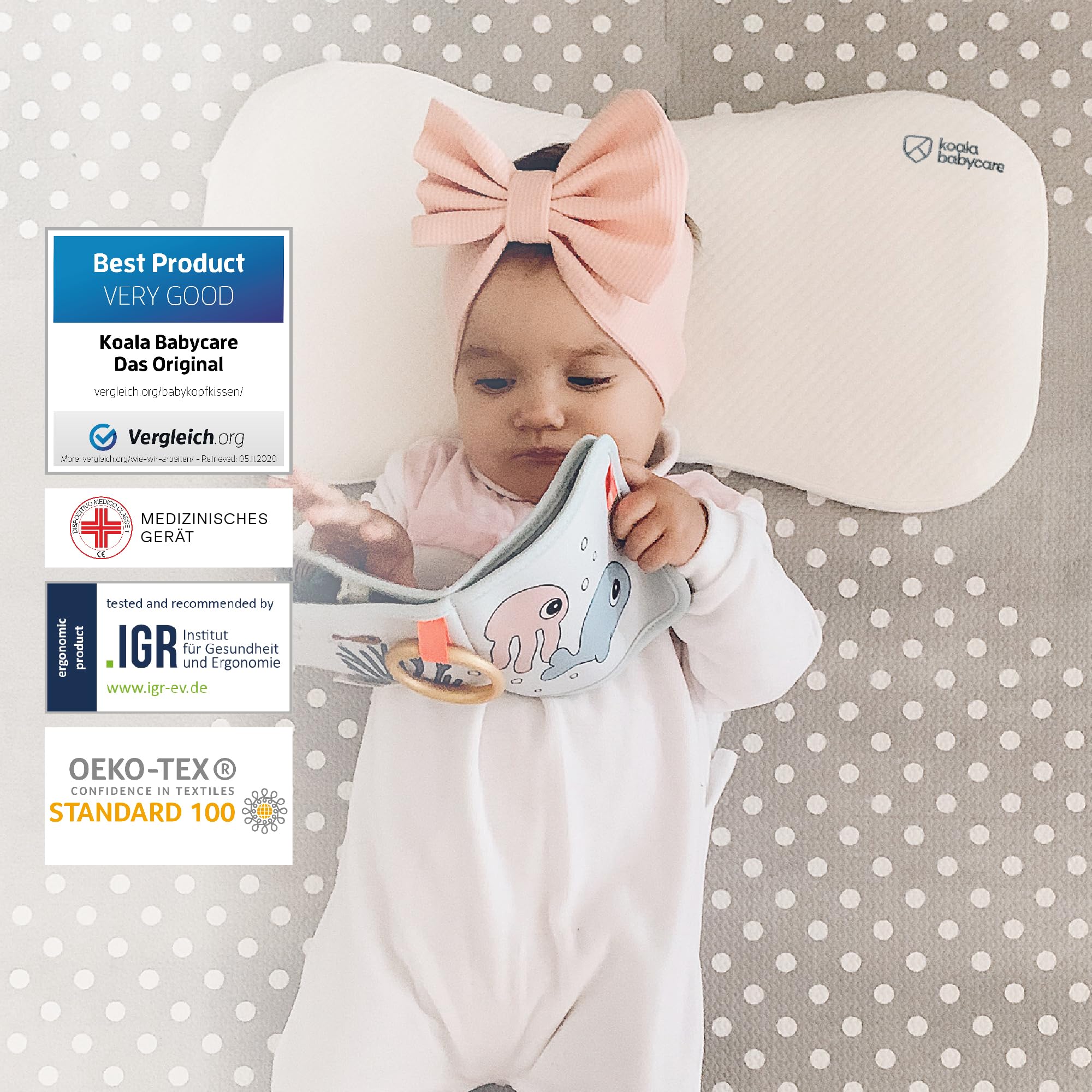 KOALA BABYCARE Babykissen Plagiozephalie bis 36 Monaten, abnehmbar für das Kinderbettchen. Hilft bei der Vorbeugung und Behandlung vom Plattkopfsyndrom, in Memory Foam - Registriertes Design KBC®