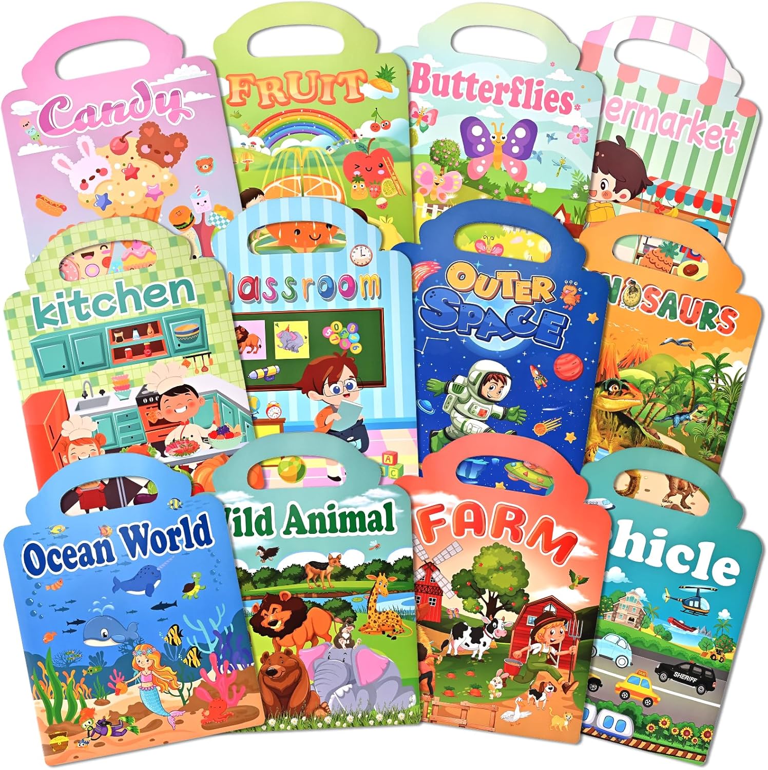 12 Sets Reusable Puffy Sticker Books for Toddlers 2-4 3-6, 600+ 3D Animal, Dinosaur, Space, Vehicle & Farm Stickers, Toddler Travel Toys & Birthday Gifts for Kids Boys Girls