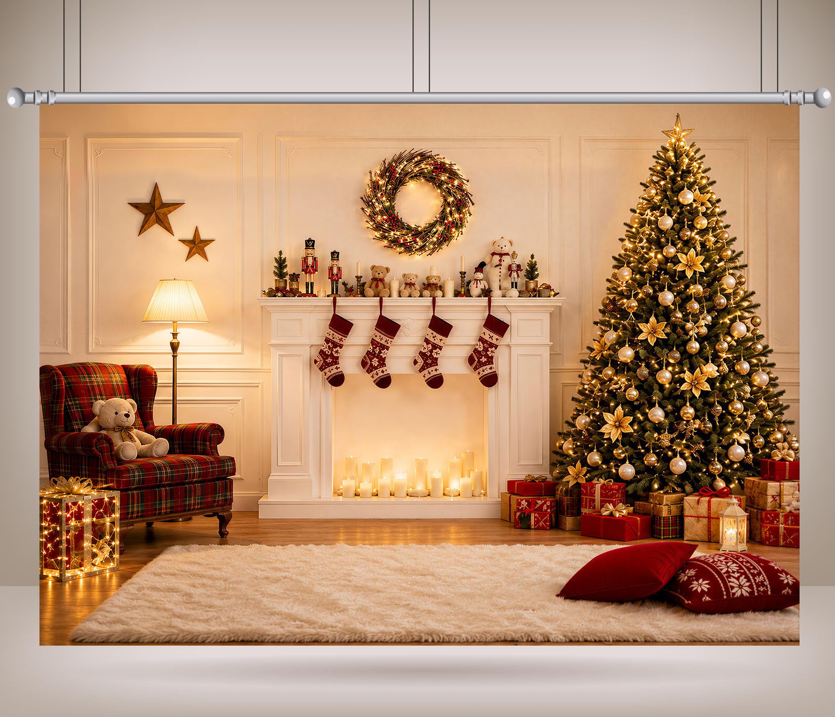 8x8FT Dunkle Bibliothek Weihnachtskamin Hintergrund