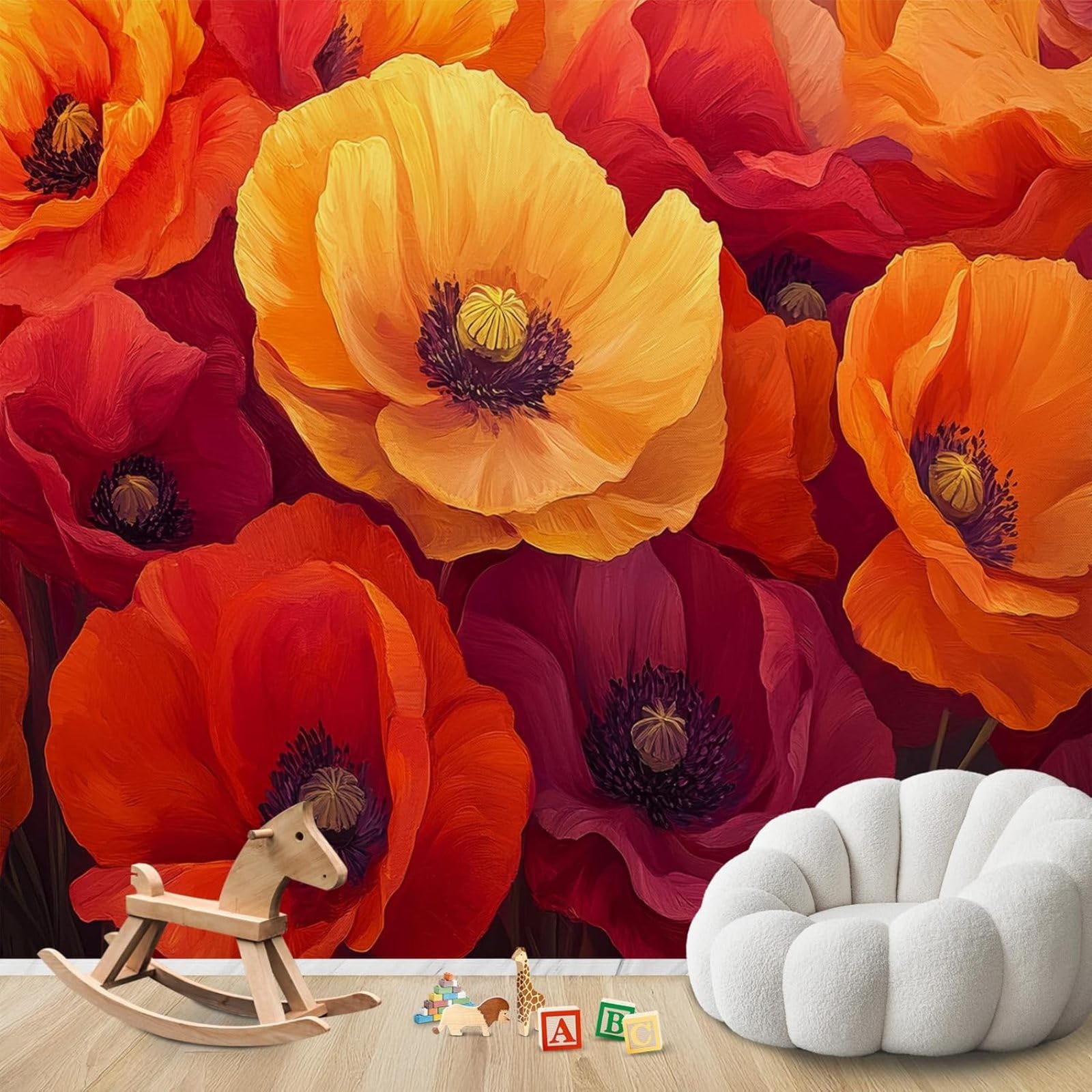 Kfjhgbdshhj 3D Mural Photo Wallpaper Flowers Red Orange Poppies Non-Woven Modern Living Room Bedroom Children's Room Wall Decoration Motif Wallpaper,400Cmx280cm Wall Sticker - Background Wall - Painting - Poster