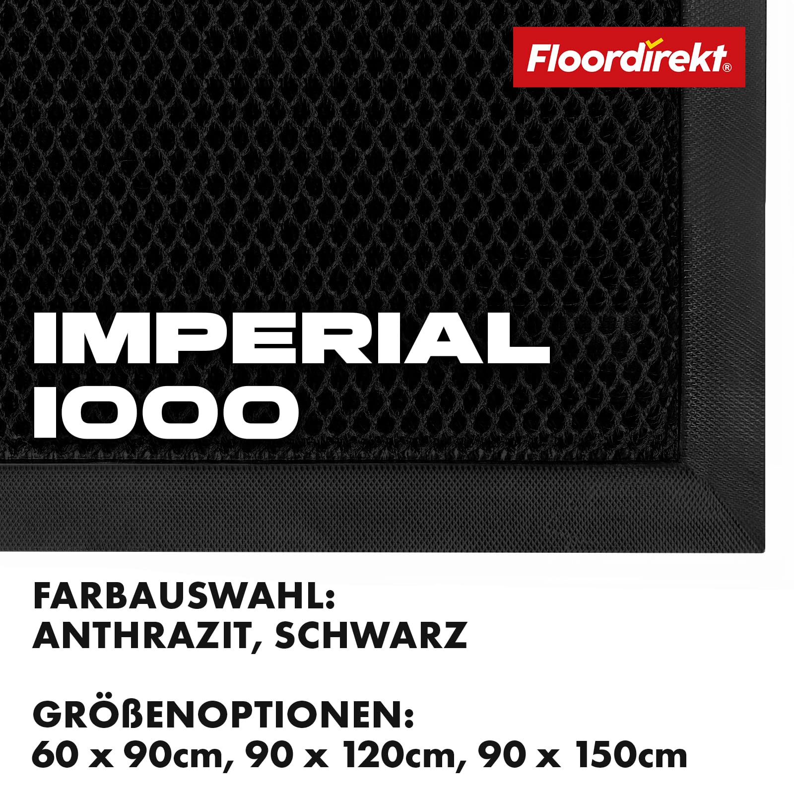 Floordirekt Zerbino Imperial 1000 con innovativa Rete 3D, Antiscivolo, per Ingresso, zerbino (Nero, 90 x 150 cm)
