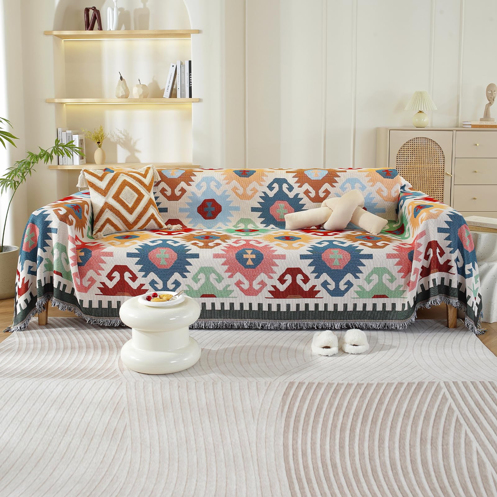 VanderHOME 2/3/4 Seater Sofa Blanket Cotton Blanket Soft Throws for Sofas Washable Blanket for Bed Settees Armchairs, Livingroom, Multi-Purpose Throw 180 * 260cm-Light Geometry