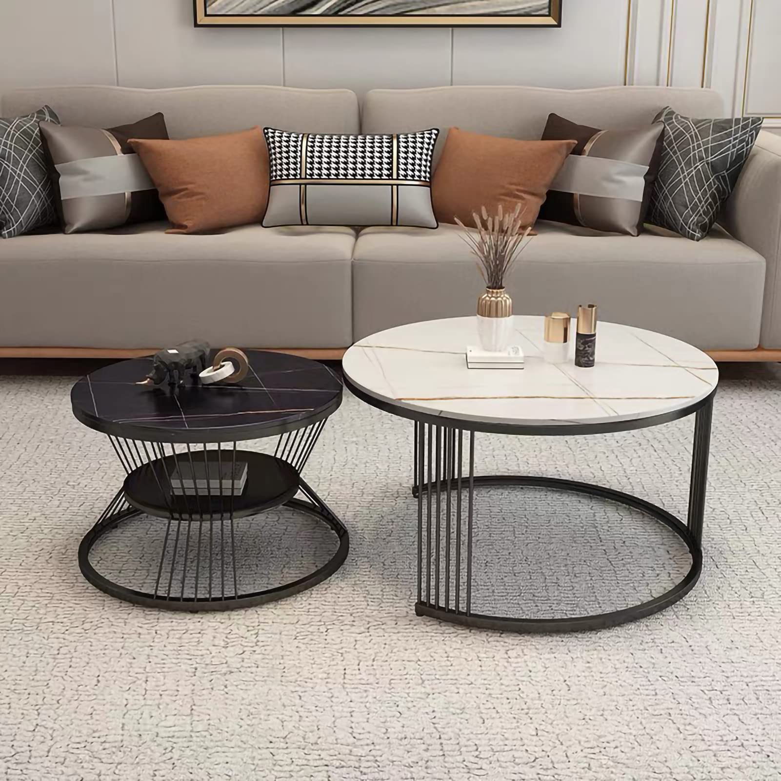 Table basse gigogne avec étagère de rangement et plateau empilable