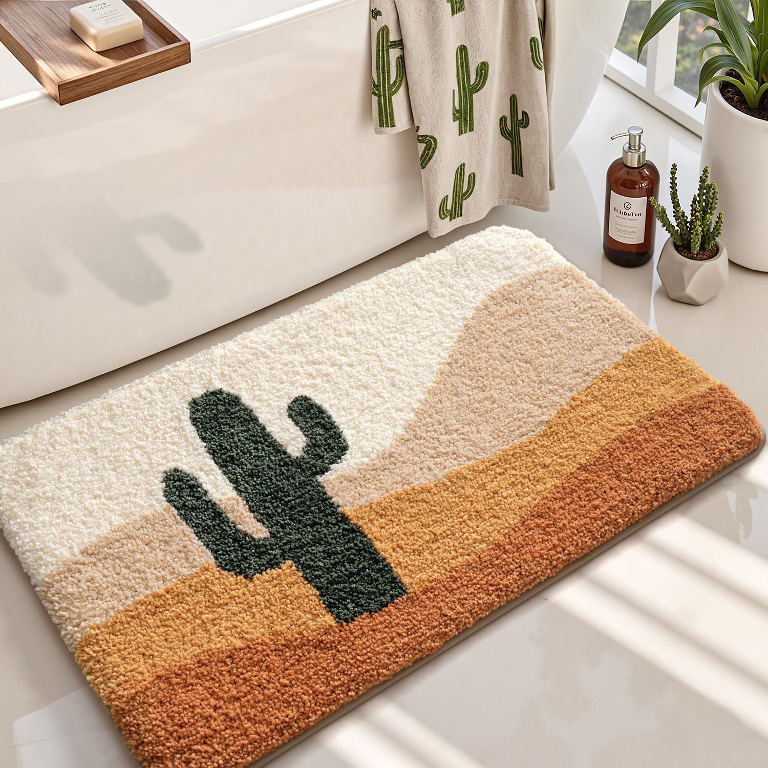 LUMI Bathroom Rugs Cute Cactus Design Soft Absorbent Microfiber Bath Mat Non-Slip Machine Washable Quick Dry Luxury Rug