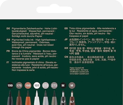 Miniatura 6 de Faber-Castell Pitt Artist Pen, Black & Grey, B, F, 1.5, FM, 167171 Ink Pen, Pack of 8