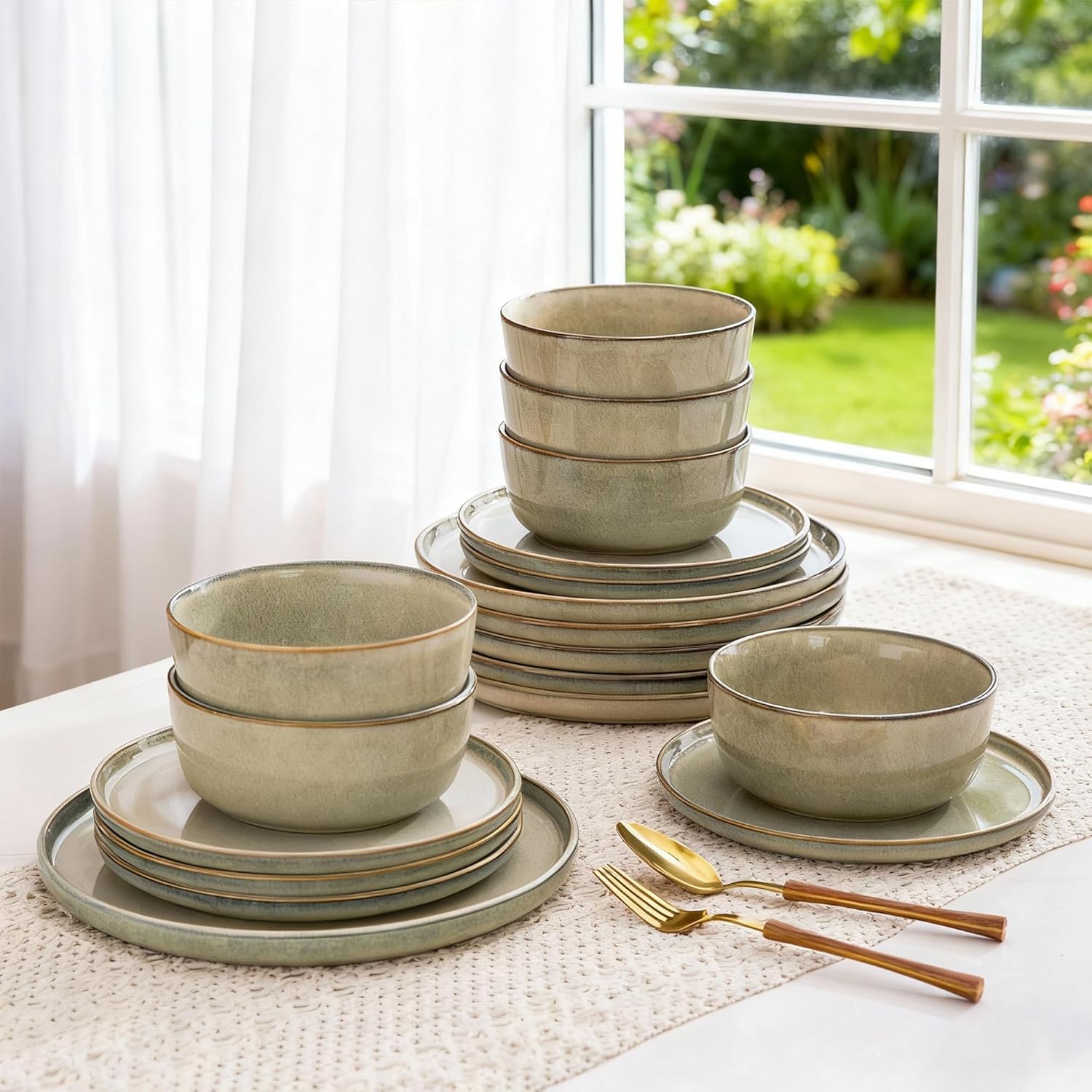 AmorArc Stoneware Dinnerware Sets for 4,Round Reactive Glaze Ceramics Plates and Bowls Set,Highly Scratch Resistant Dishware | Dishwasher & Microwave Safe Dishes Set,Service for 4 (12pc) - Image 5