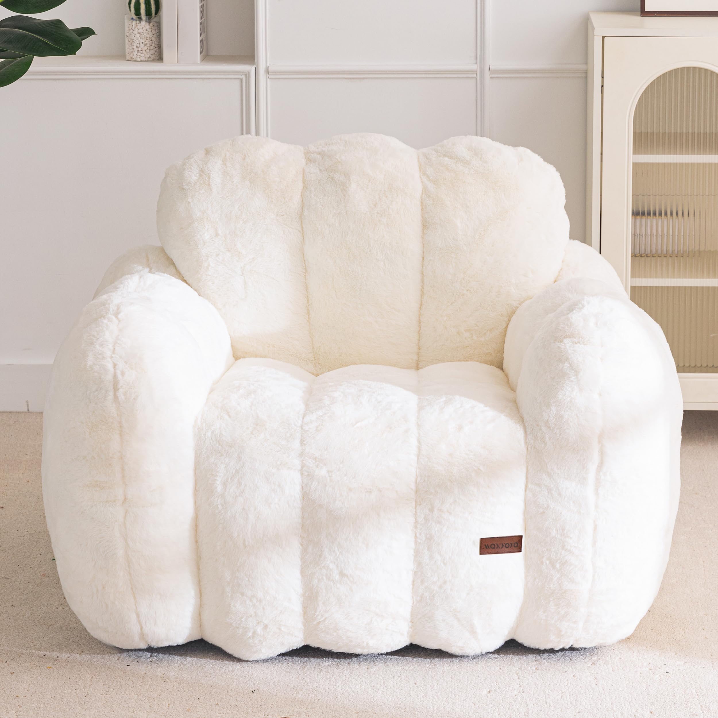 MAXYOYO Bean Bag Chair, Cloud Shaped Bean Bag Sofa for Adults, Soft Stuffed Lazy Floor Sofa with Supportive Filling, Comfy Single Couch for Living Room, Bedroom, Apartment, Beige Beige Standard