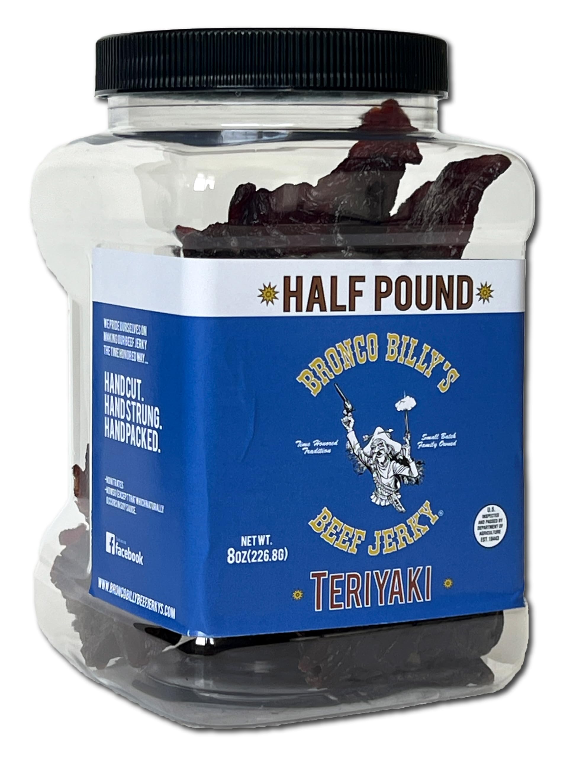 Bronco Billy's Beef Jerky Teriyaki Half Pound Jar - 8oz - New Jar Design