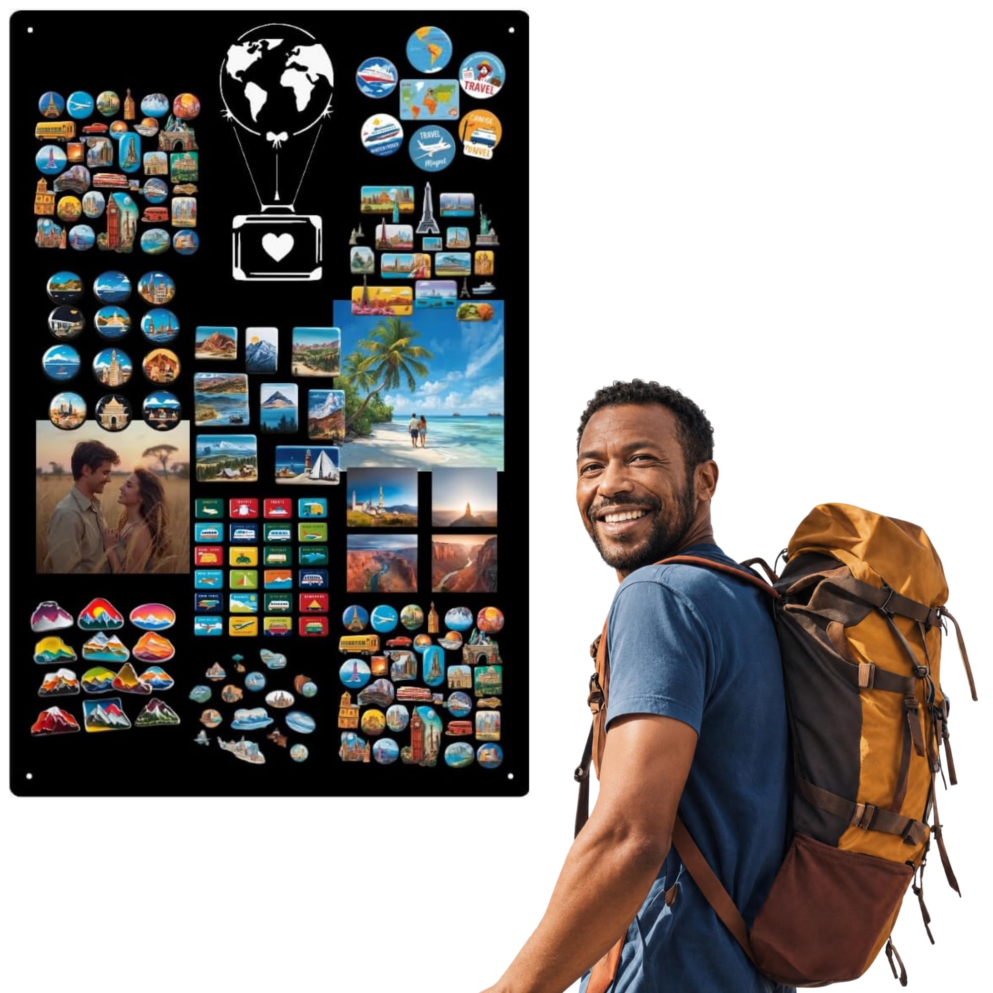 Magnettafel für Erinnerungen Koffer Schwarz 74x49 cm | Magnetisches Stahlboard für Magnete, Fotos und Notizen, Beschreibbar, Montageset inklusive