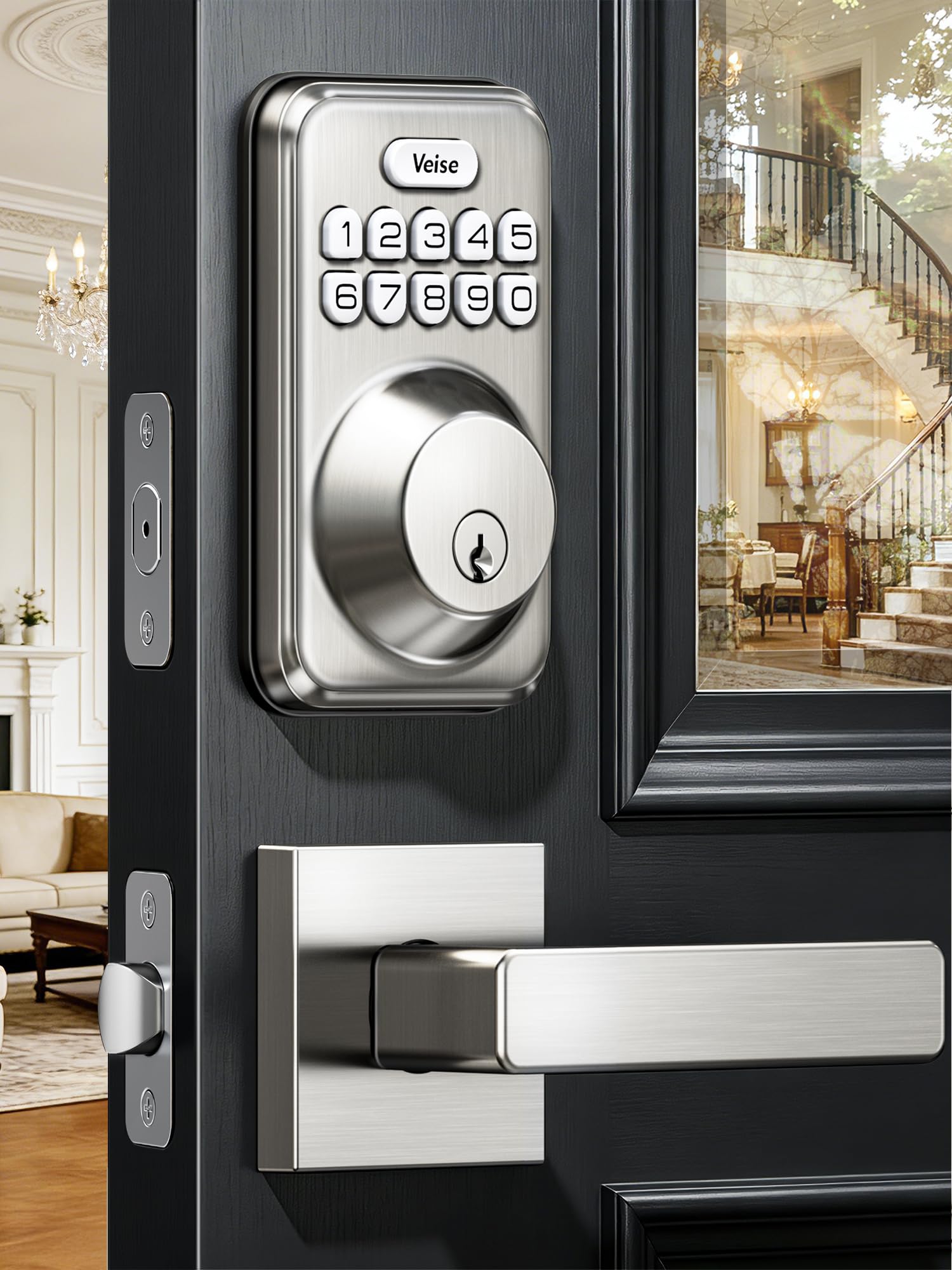 Photo 1 of ***COULD BE MISSING ITEMS***
Veise DK01-B Keyless Entry Deadbolt Lock with Handle Set, Satin Nickel