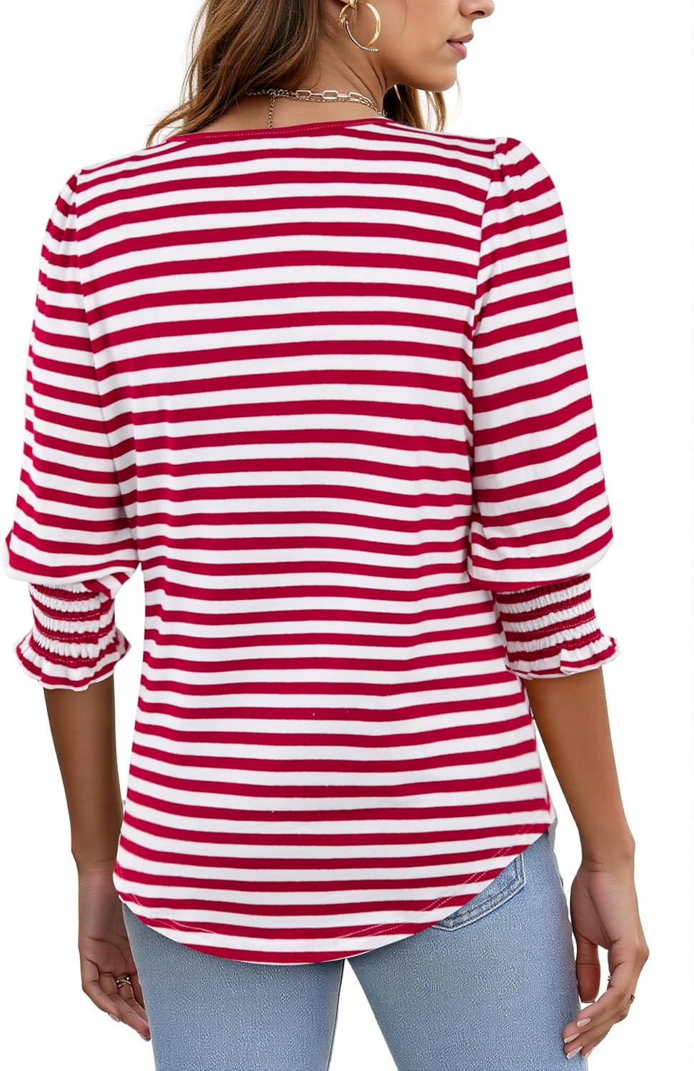 LilyCoco Striped Shirt Women 3/4 Sleeve Boat Neck Casual Tunics Loose Fit T Shirt - Image 3