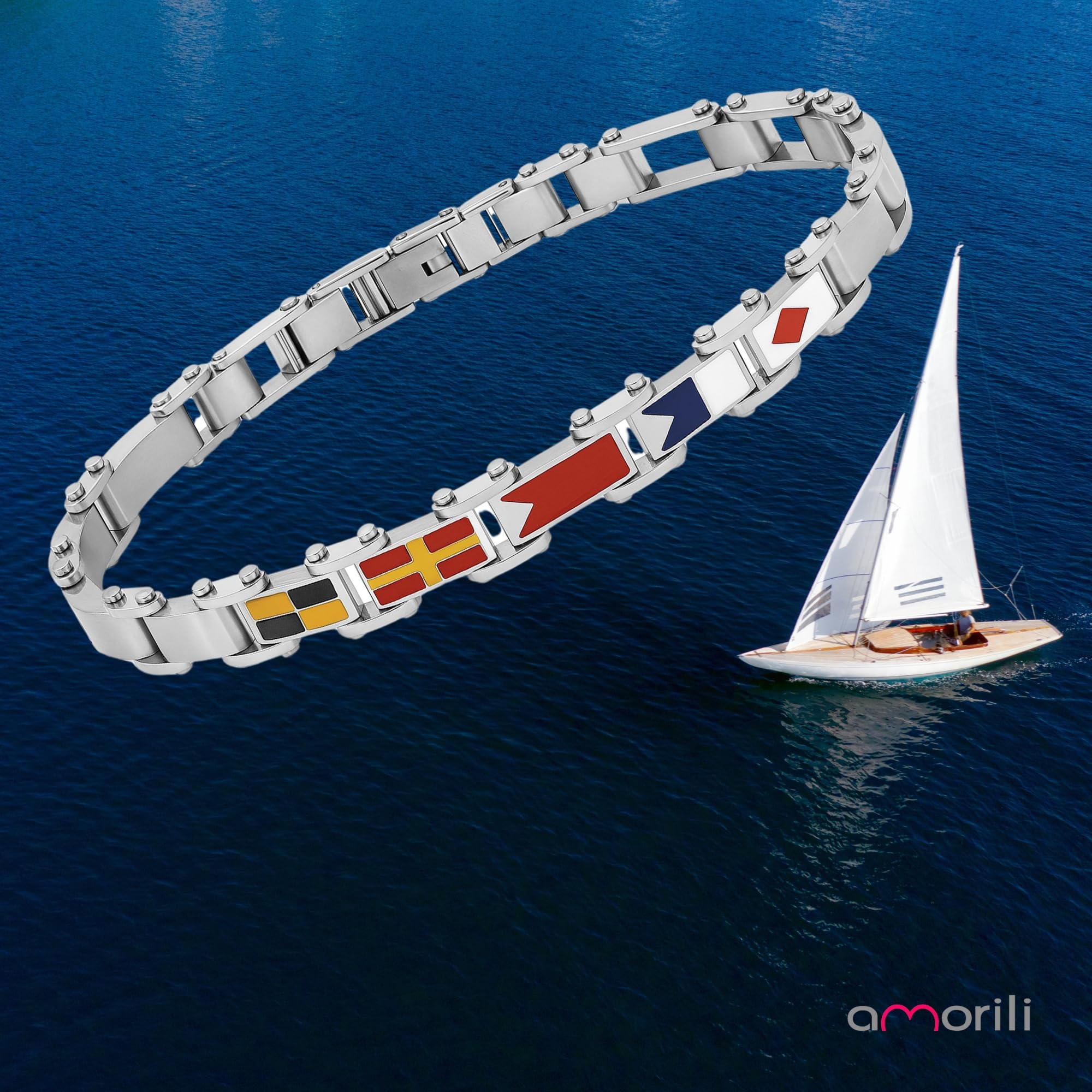 Bracciale Uomo Bandiere Nautiche – Accessorio Stile Marinaro Elegante – Idea Regalo Originale per Amanti del Mare e della Vela