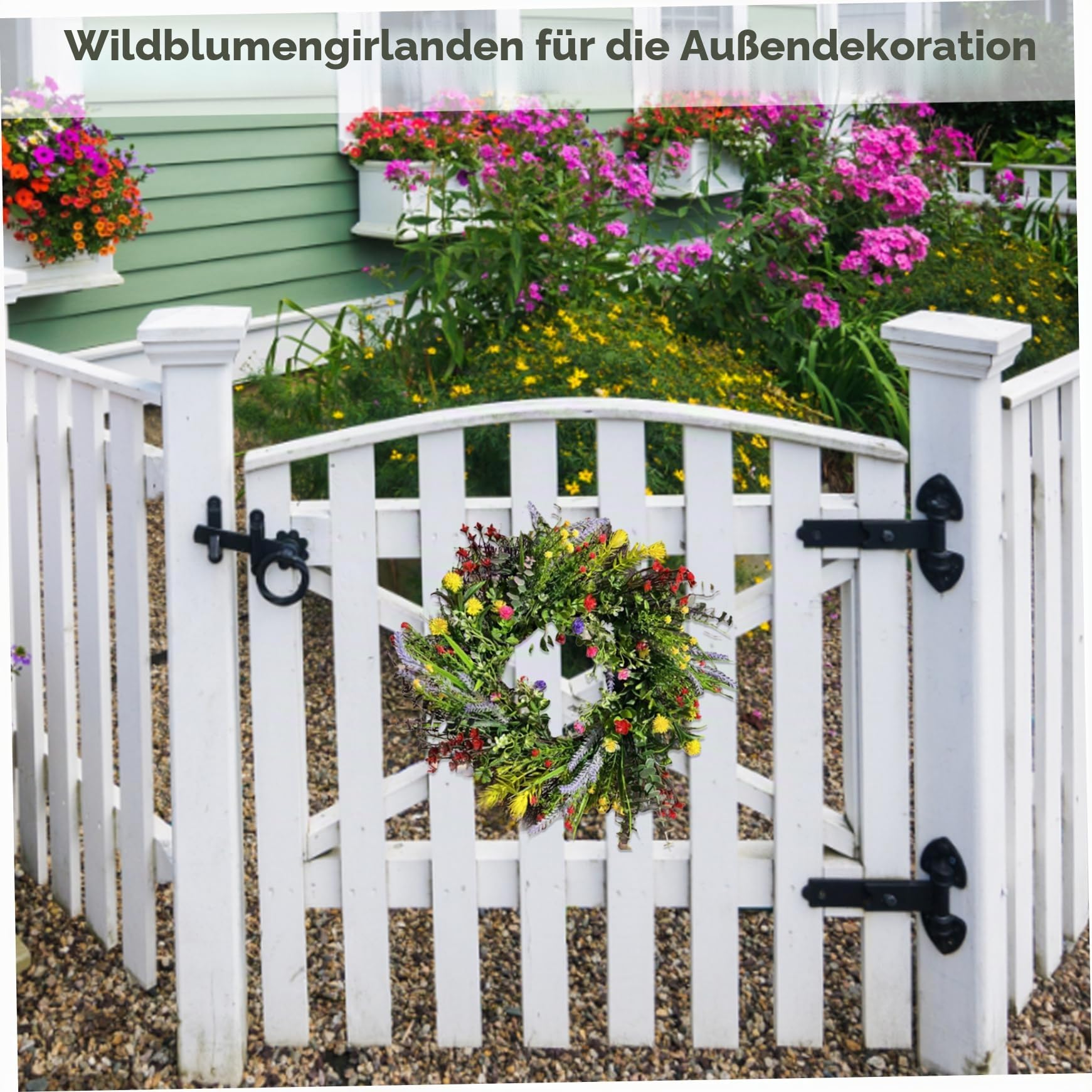 Wildblumenkranz, Haustürkränze für den Sommer, 39, 9 cm, künstlicher Wildblumenkranz, Aufhänger für Haustür, Blumengirlande, Dekorationen für Zuhause, Fenster, Wand, Hochzeit, Party, Sommer