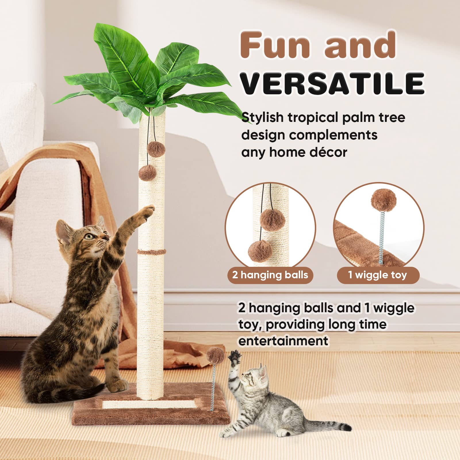 Grand Griffoir pour Chat Poteau 80cm avec Corde Sisal, Arbre a Chat en Bois Design Petit