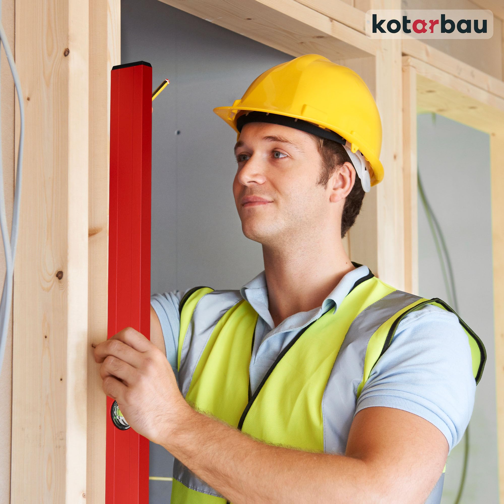 KOTARBAU® Nivel de Burbuja, 200 cm, Aluiminio, Color Rojo, 2 fiolas para mediciones en Horizontal y Vertical, Herramienta de Nivelación