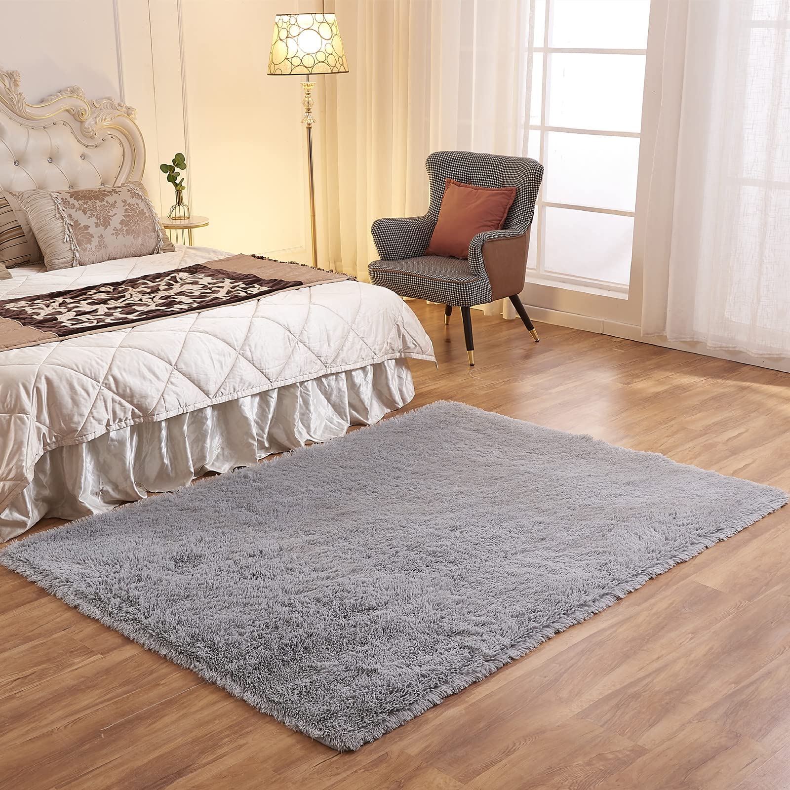 Arbosofe Fluffy Soft Area Rugs for Bedroom Living Room, Light Gray Shaggy Rugs 8 x 10 Feet